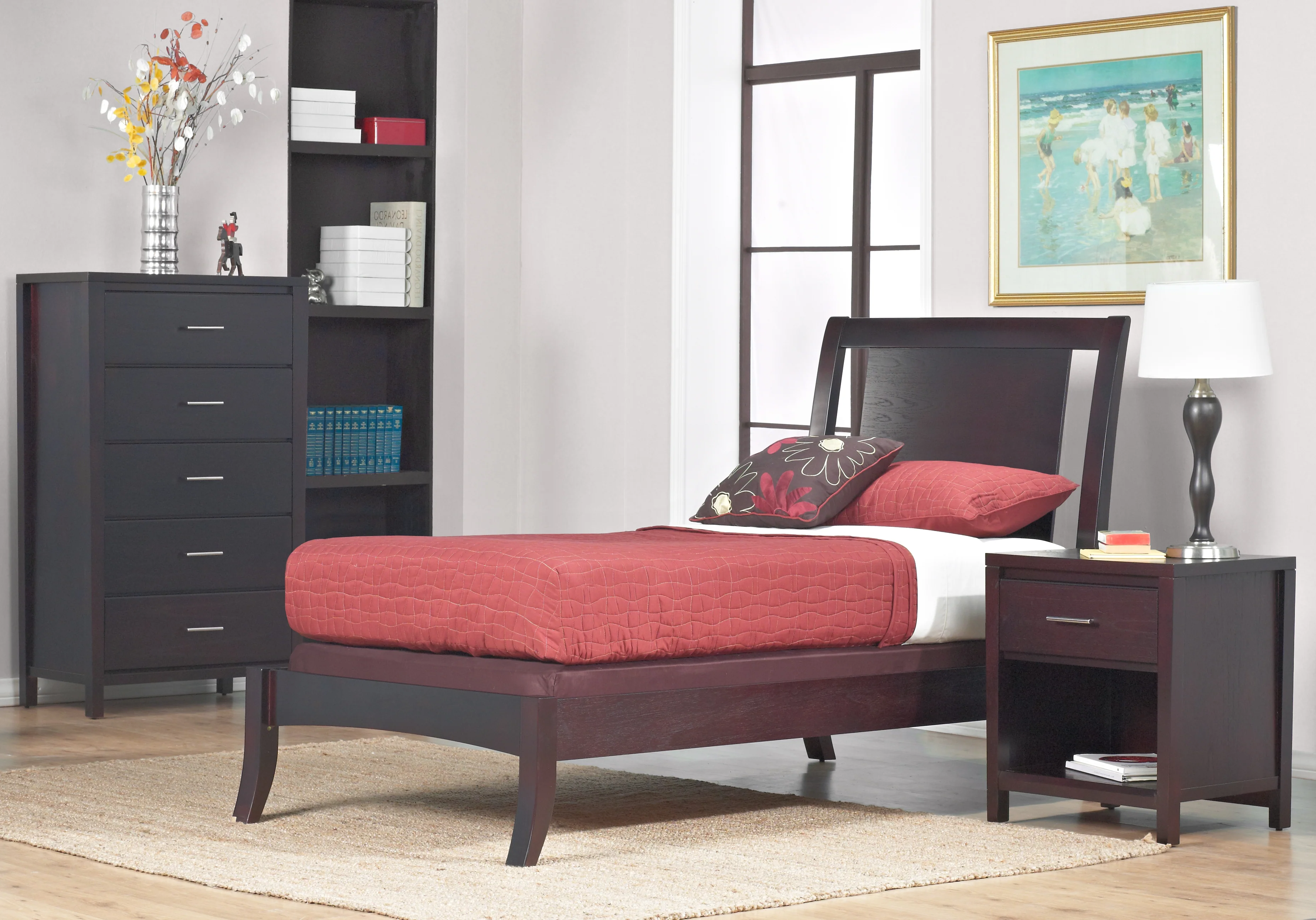 Nevis Wood Twin Sleigh Bed in Espresso - Image 4