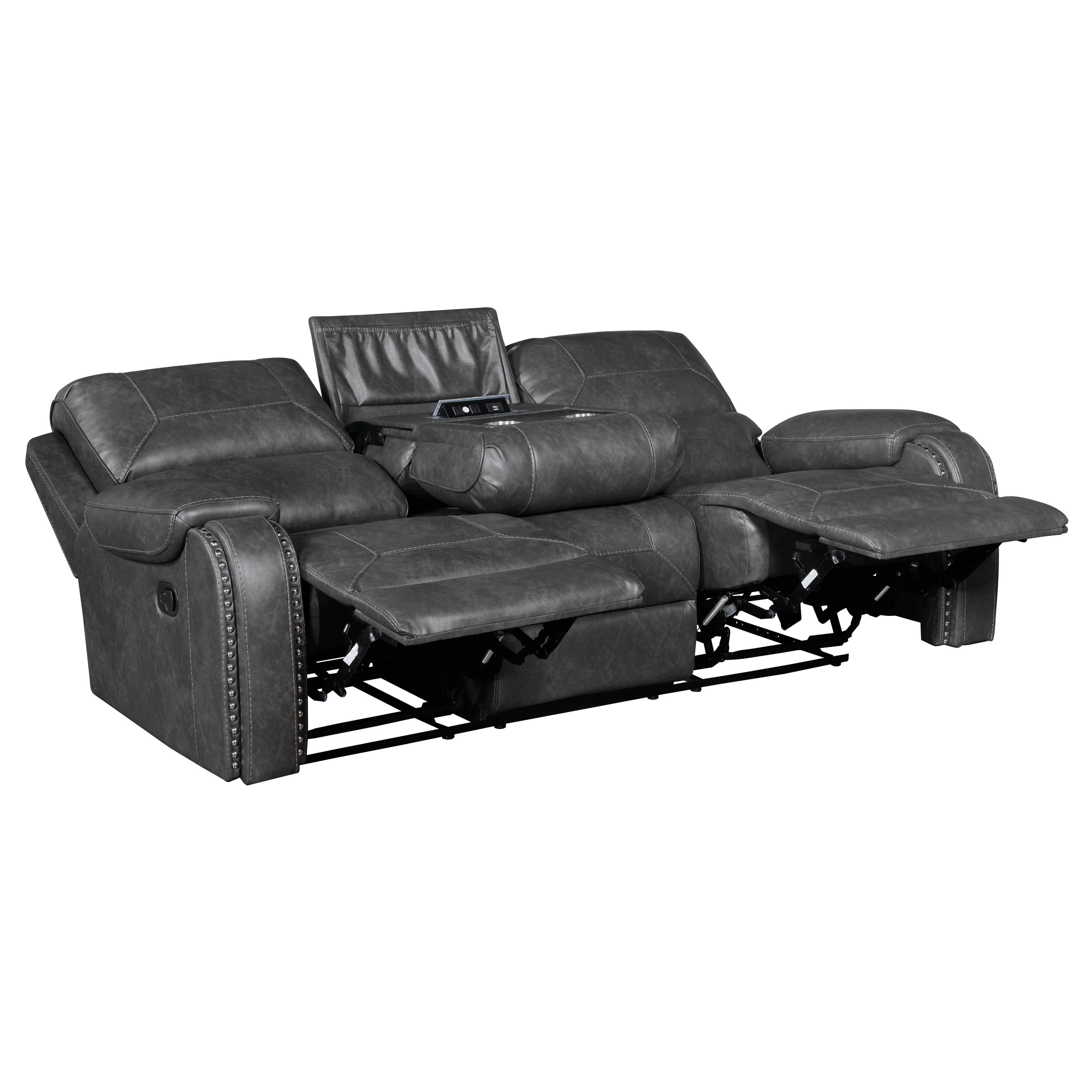 Newnan Gray Double Reclining Sofa - Image 5
