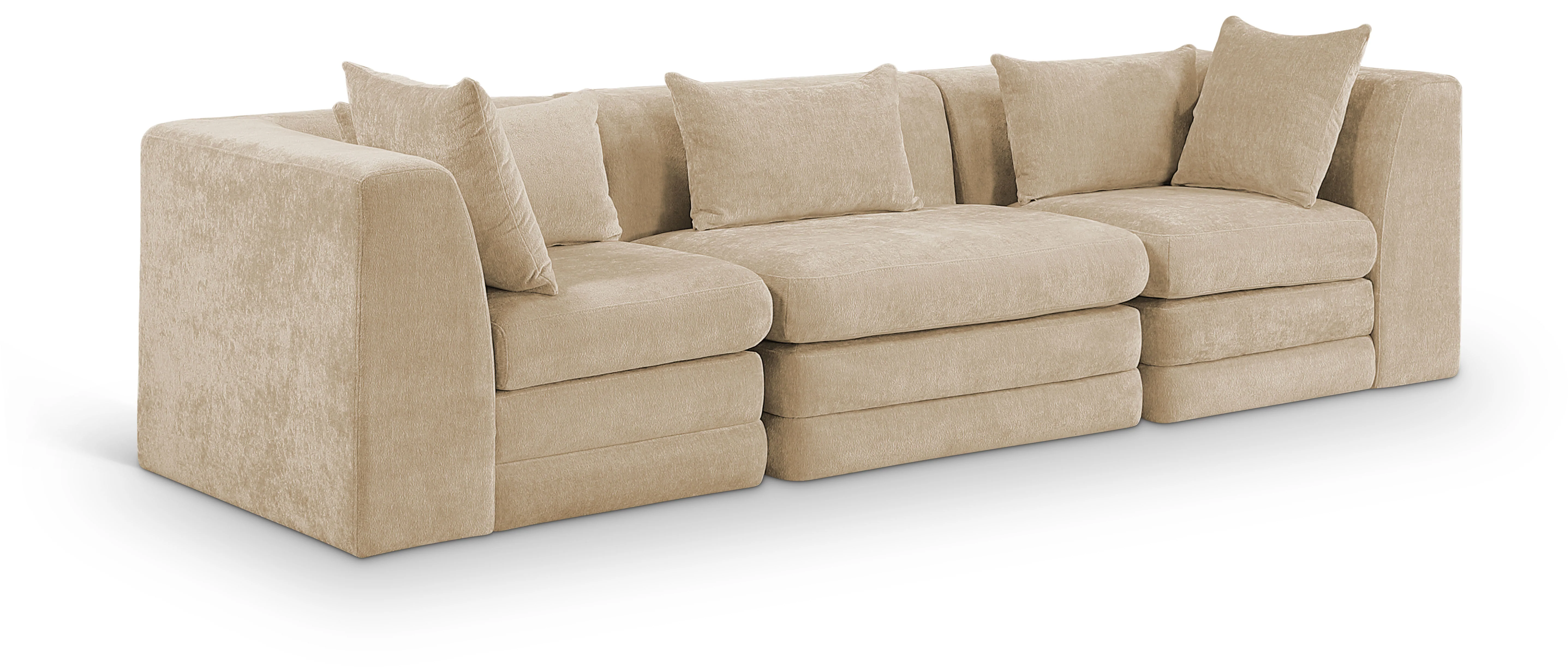 Newport Beige 114" Chenille Fabric Upholstered 3-Piece Modular Sofa - Image 2