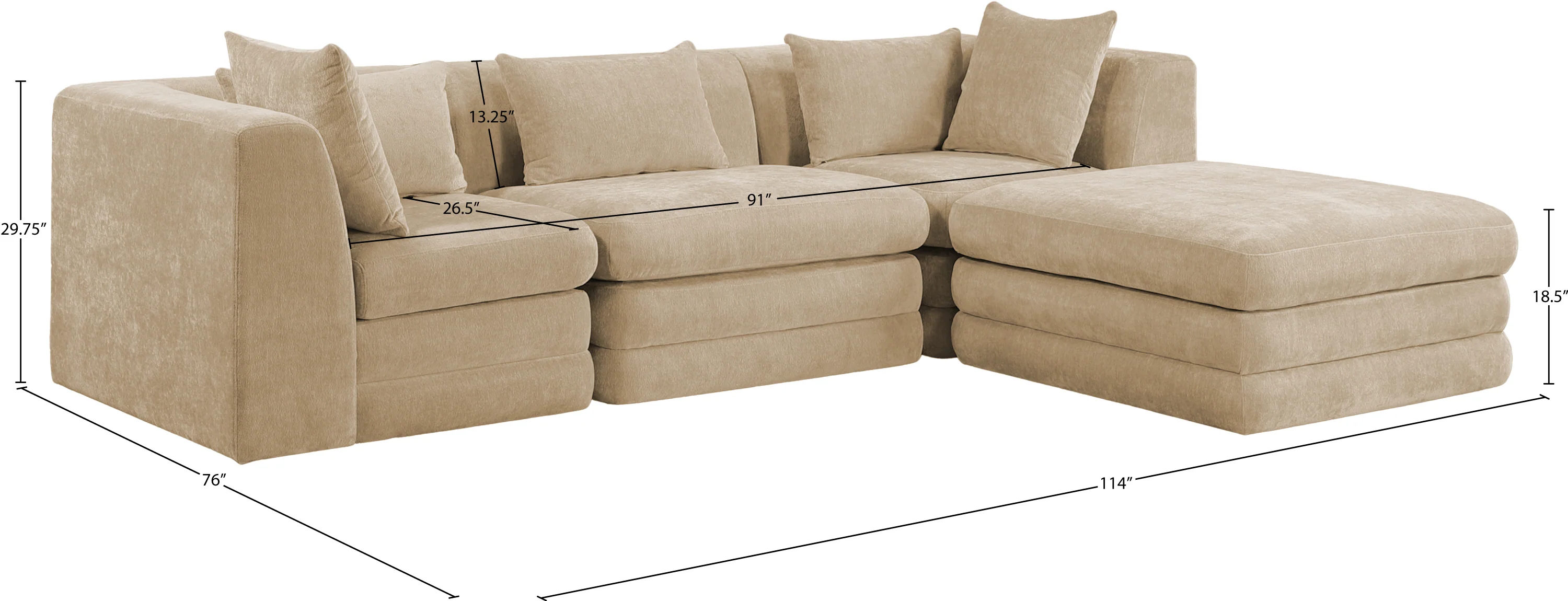 Newport Beige 114" Chenille Fabric Upholstered 4-Piece Modular Sectional - Image 11