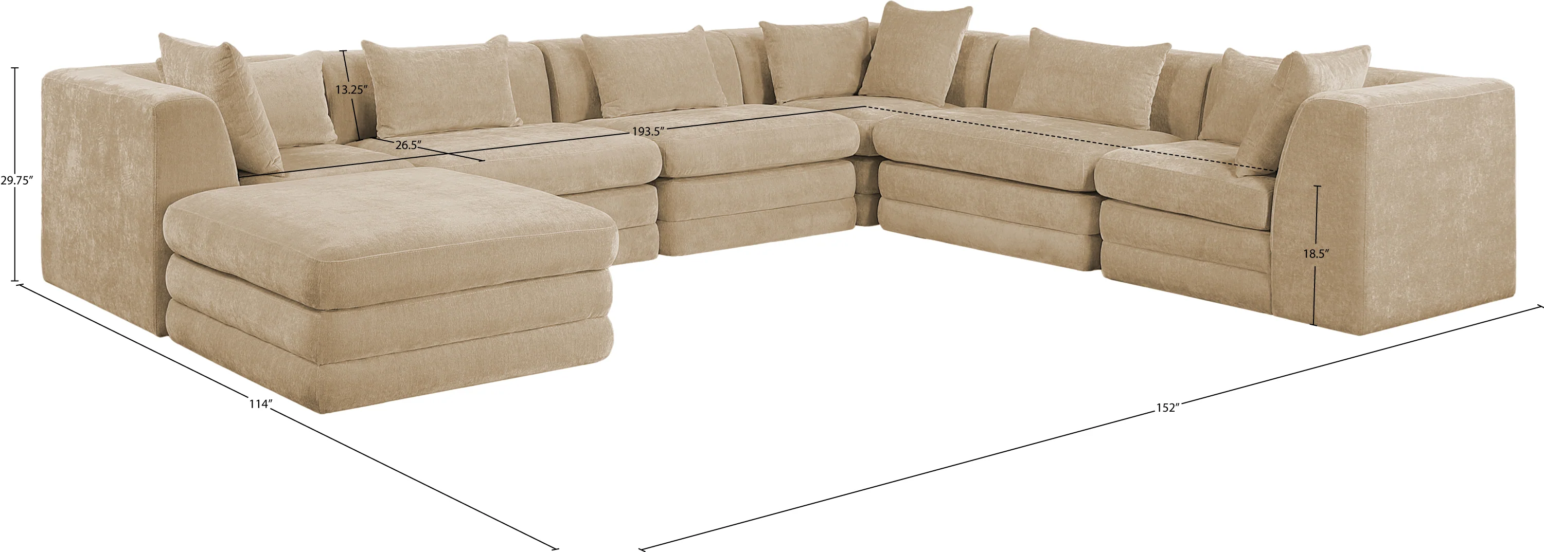 Newport Beige 152" Chenille Fabric Upholstered 7-Piece Modular Sectional - Image 8