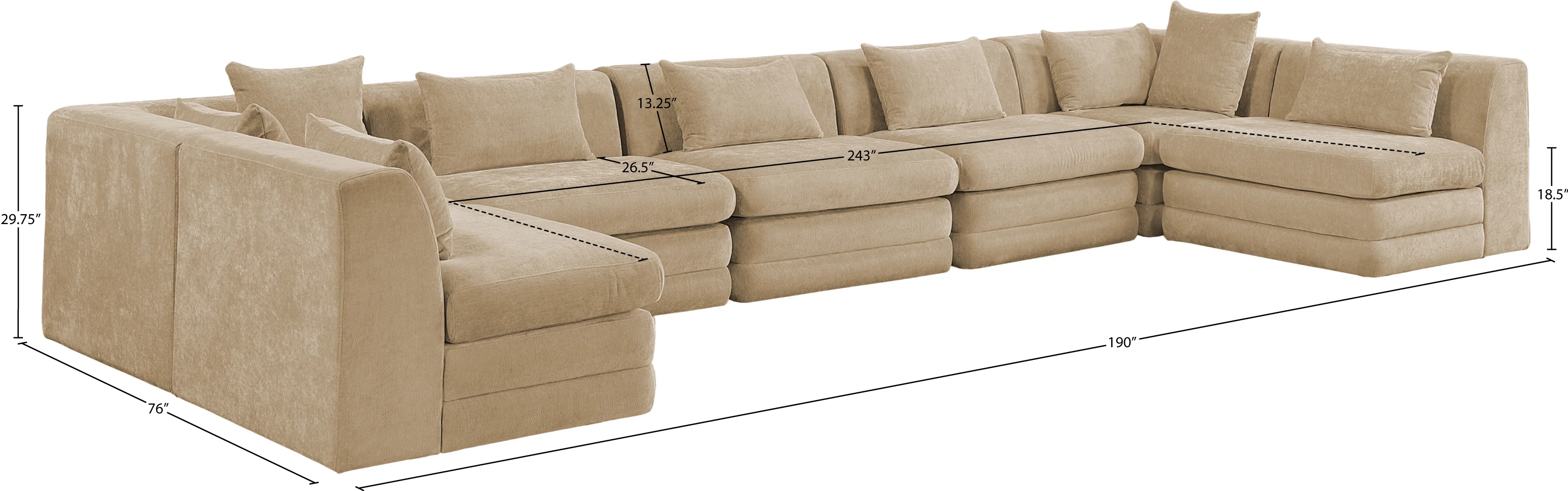 Newport Beige 190" Chenille Fabric Upholstered 7-Piece Modular Sectional - Image 8