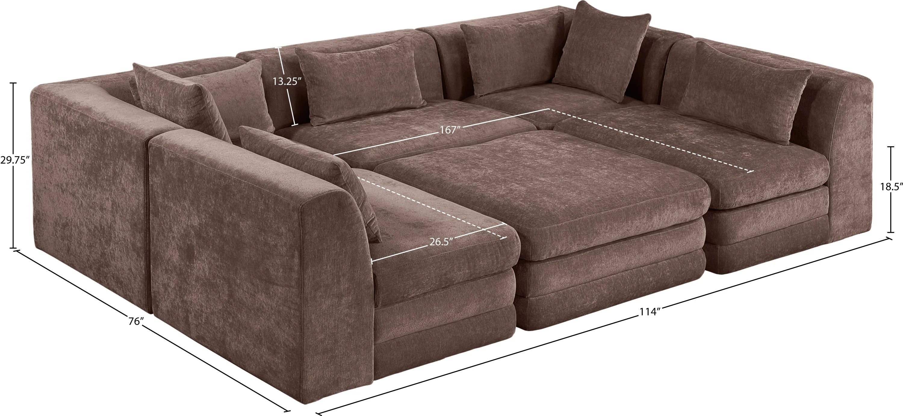 Newport Brown 114" Chenille Fabric Upholstered 6-Piece Modular Sectional - Image 8