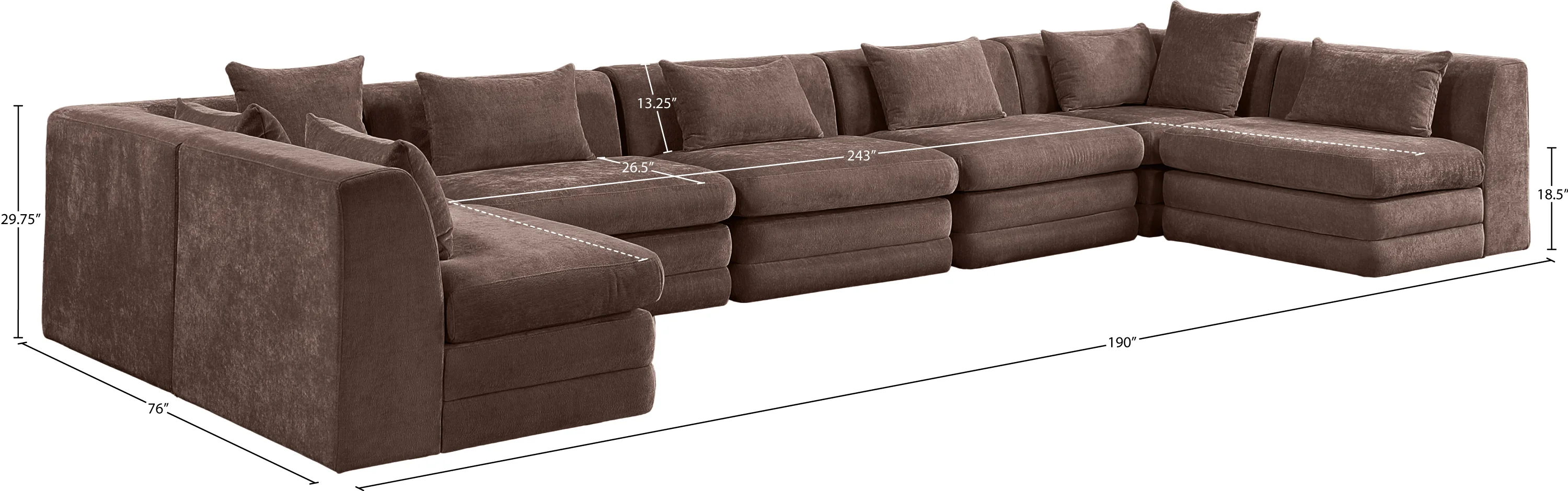 Newport Brown 190" Chenille Fabric Upholstered 7-Piece Modular Sectional - Image 8