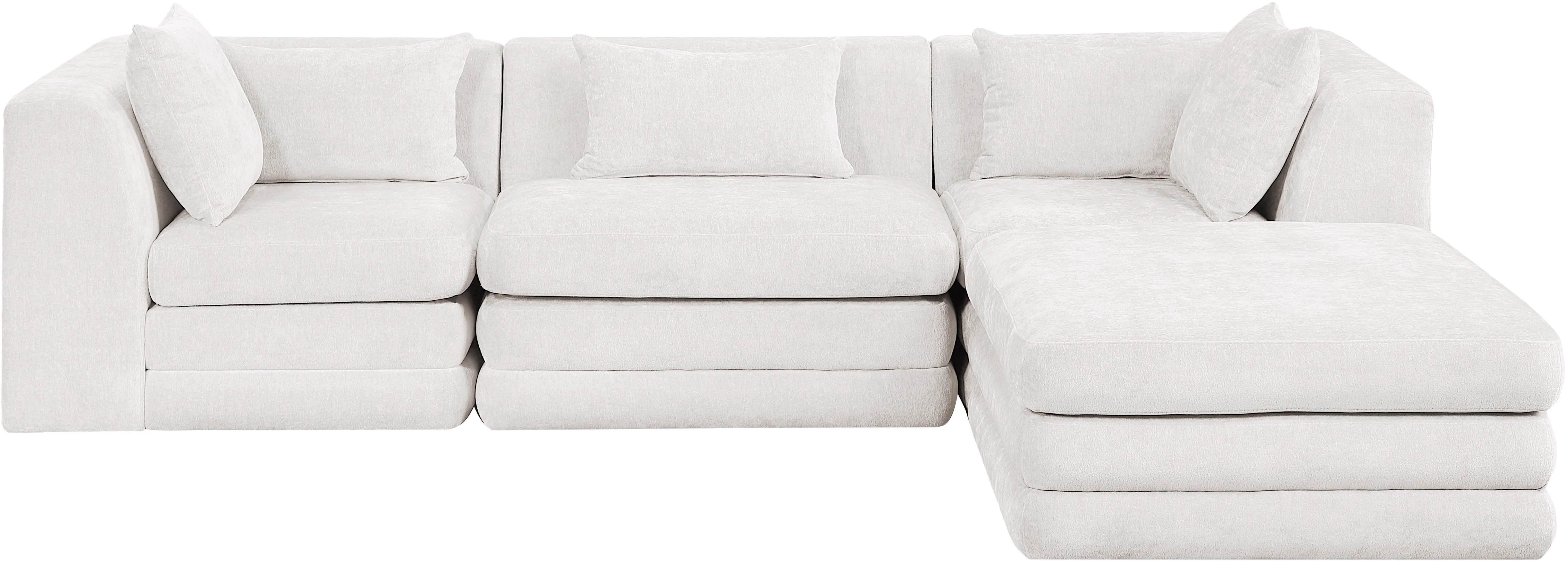 Newport Cream 114" Chenille Fabric Upholstered 4-Piece Modular Sectional - Image 3