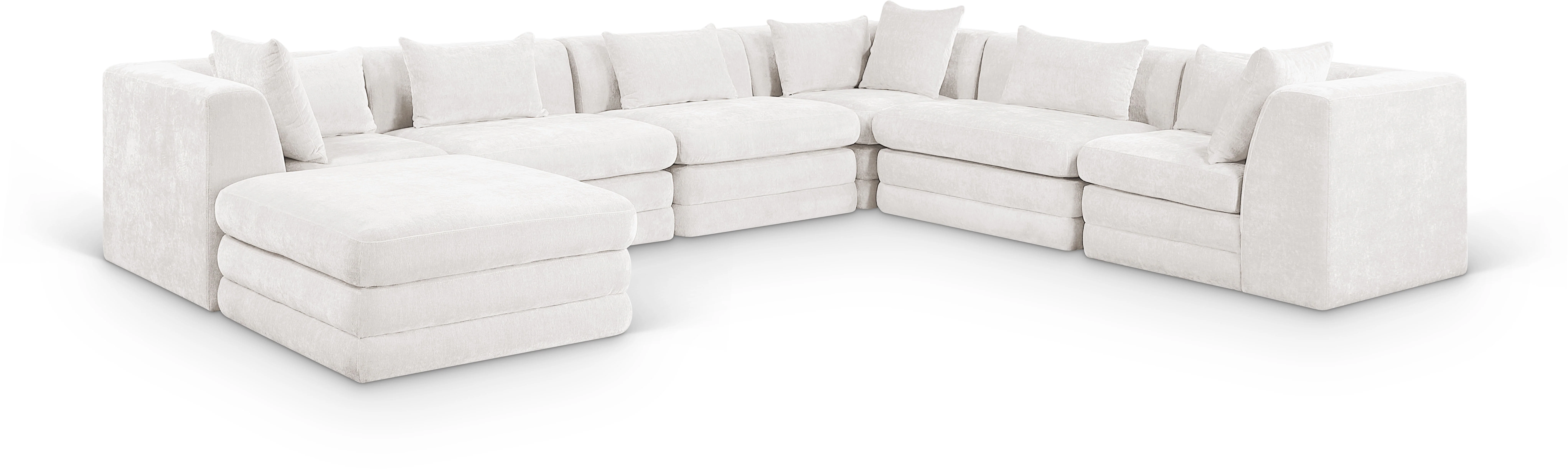 Newport Cream 152" Chenille Fabric Upholstered 7-Piece Modular Sectional - Image 2