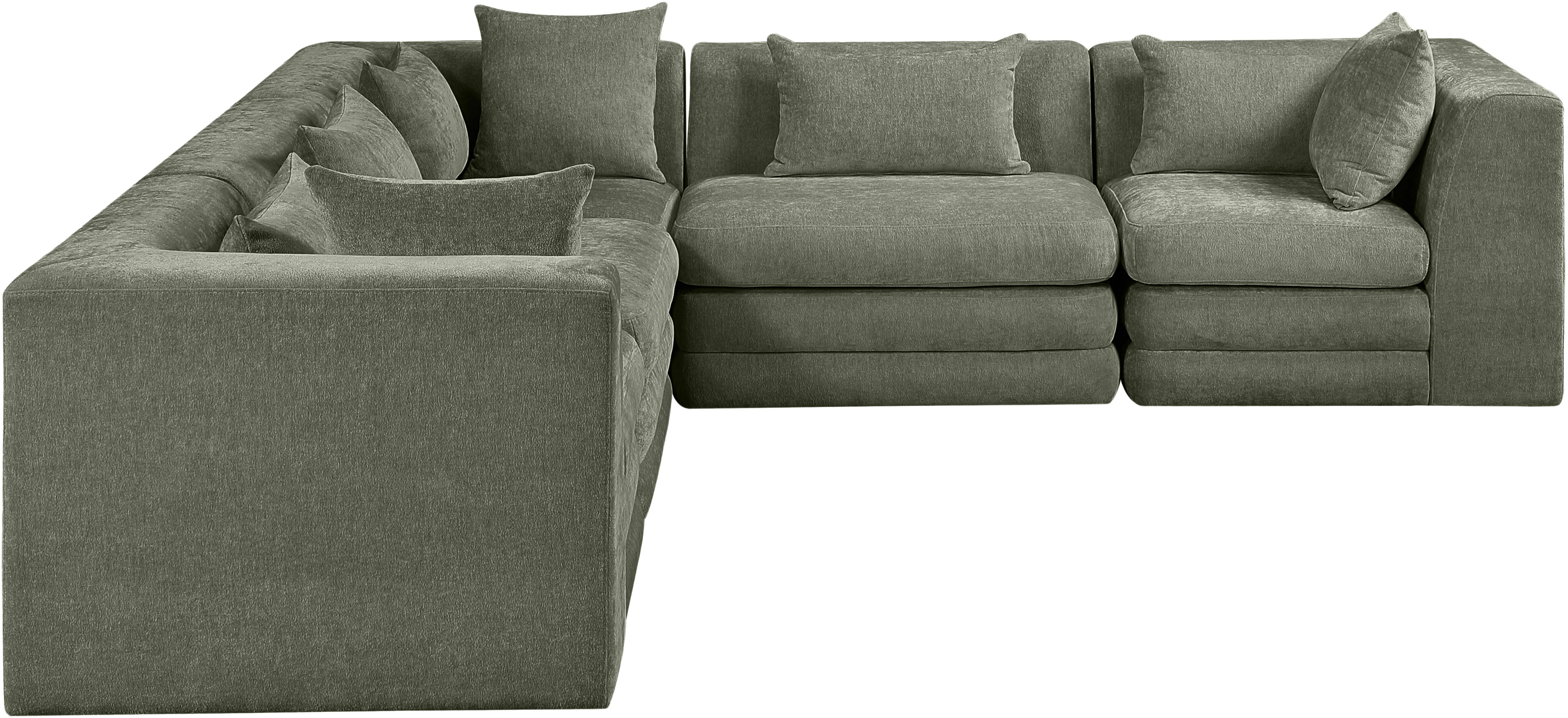 Newport Green 114" Chenille Fabric Upholstered 5-Piece Modular Sectional - Image 4