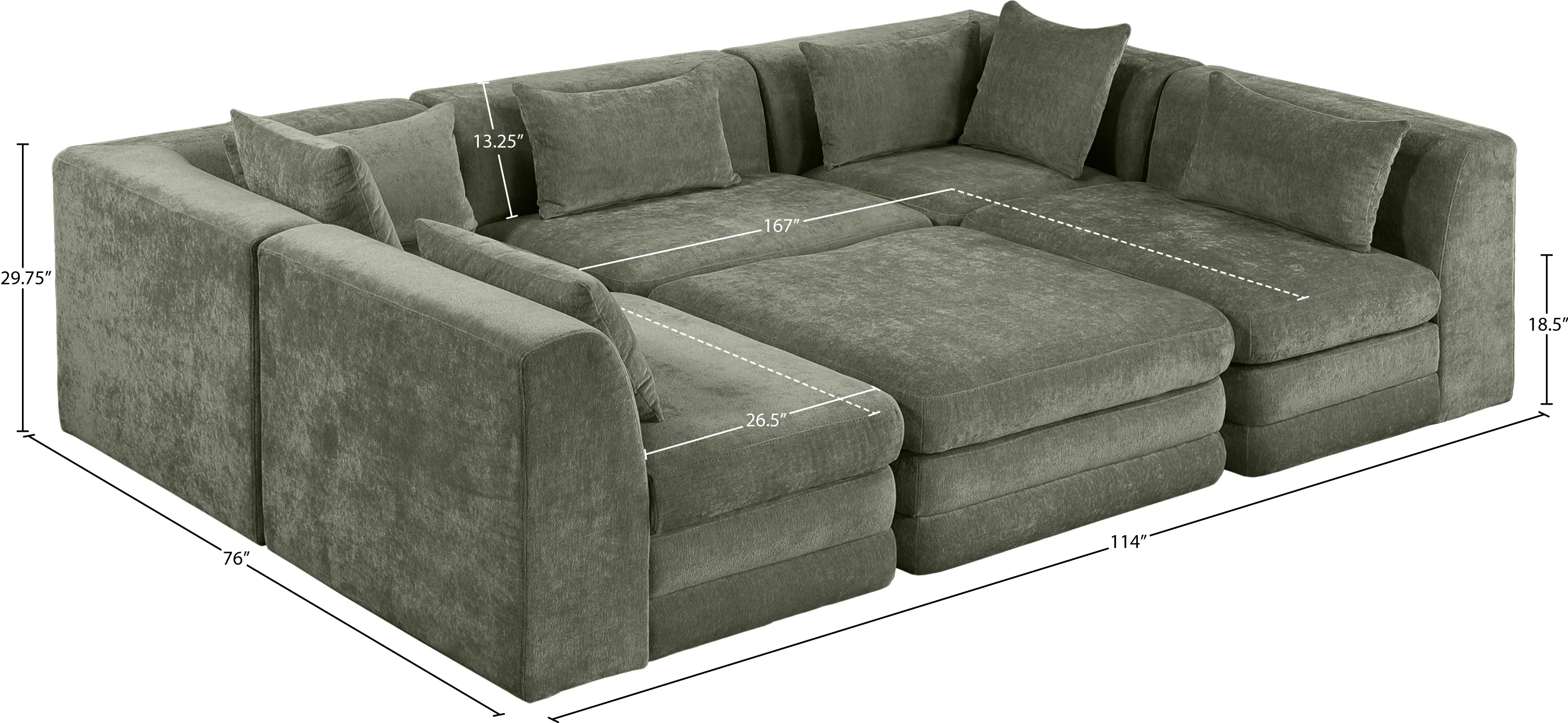 Newport Green 114" Chenille Fabric Upholstered 6-Piece Modular Sectional - Image 8