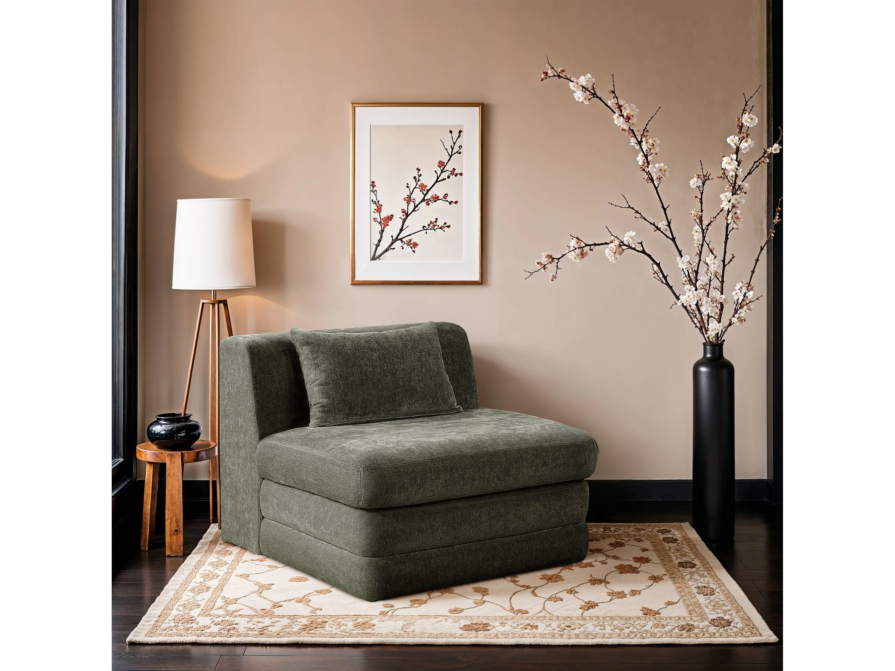Newport Green Fabric Upholstered Modular Armless Chair