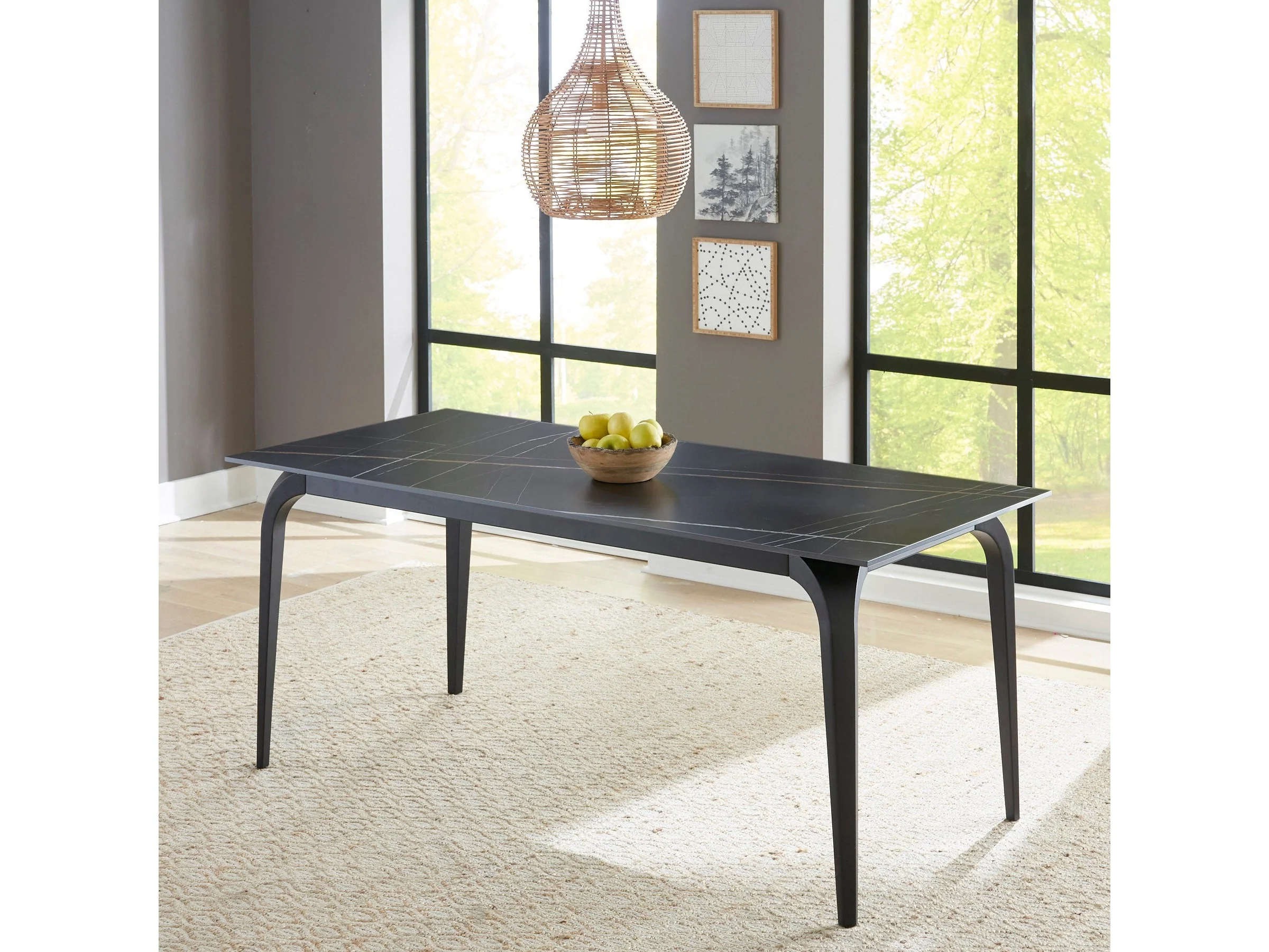 Nicoya Black Stone Top Rectangular Dining Table