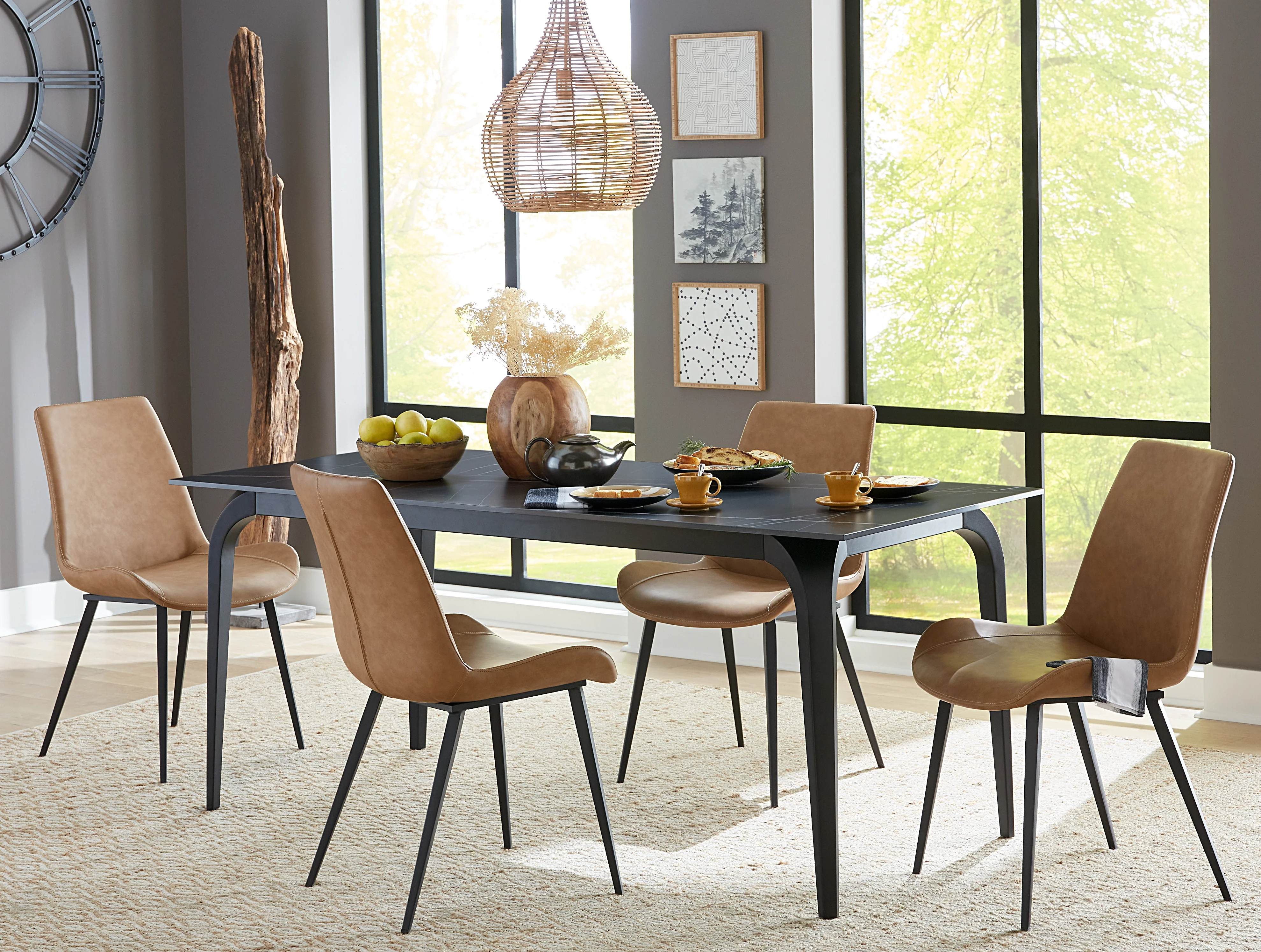 Nicoya Upholstered Dining Chair in Buckskin Synthetic Leather and Black (Set of 2) - Image 3