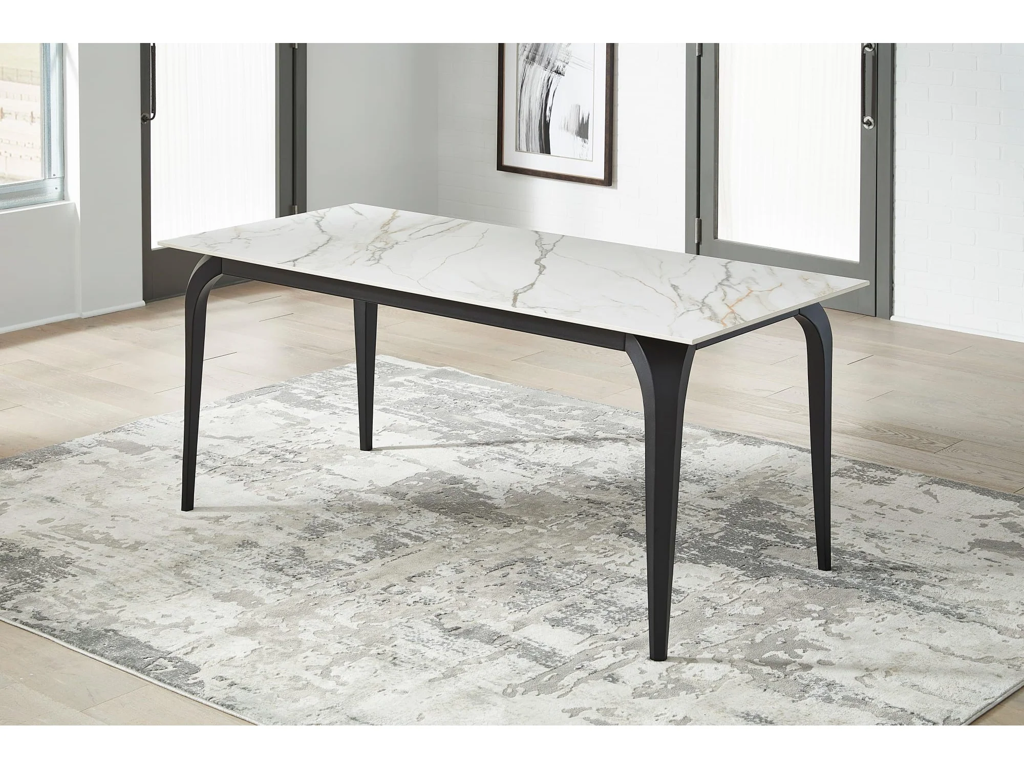 Nicoya White/Black Stone Top Rectangular Dining Table
