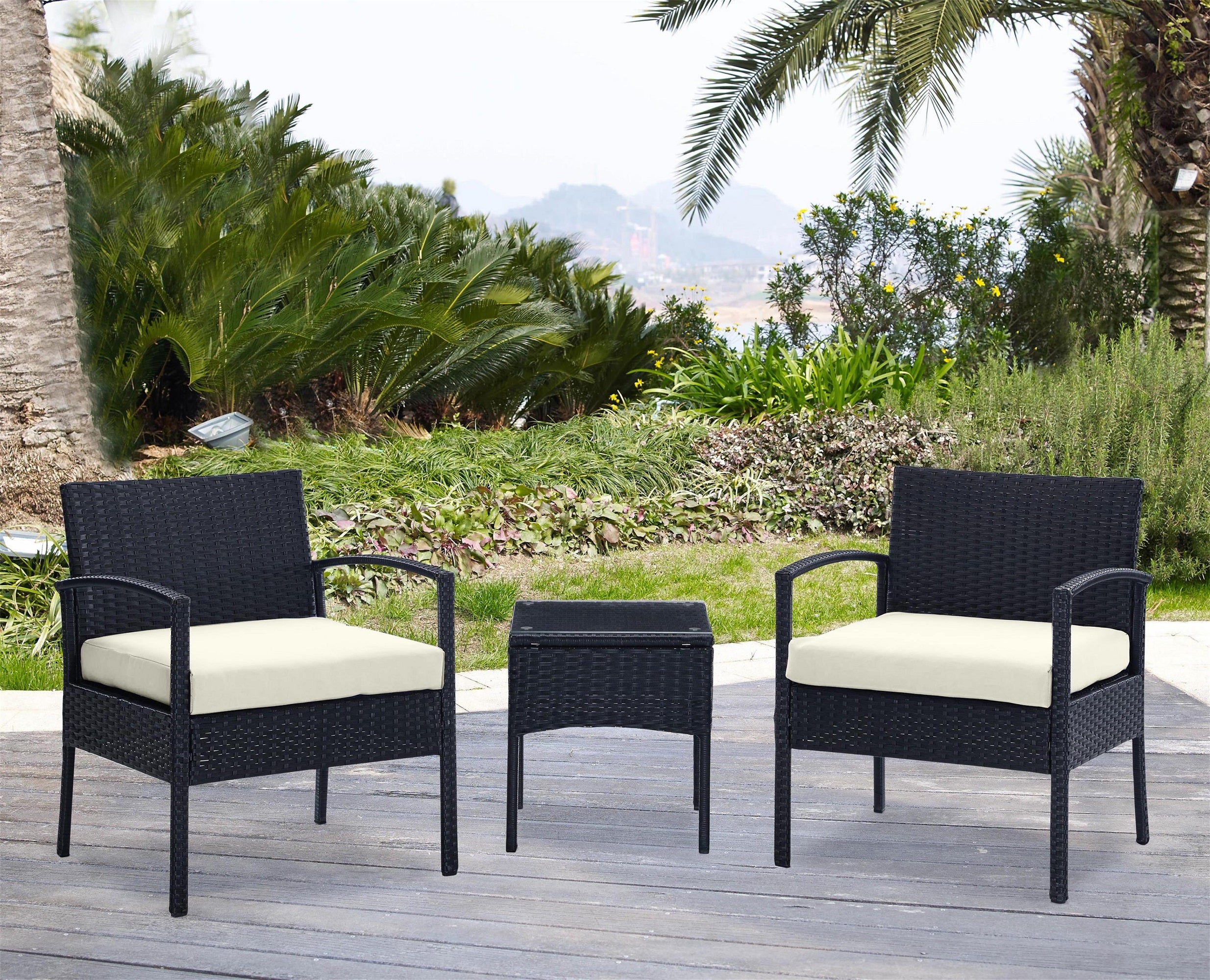 Noli Patio 2-Person Seating Group with End Table with Cream Cushions - Image 2