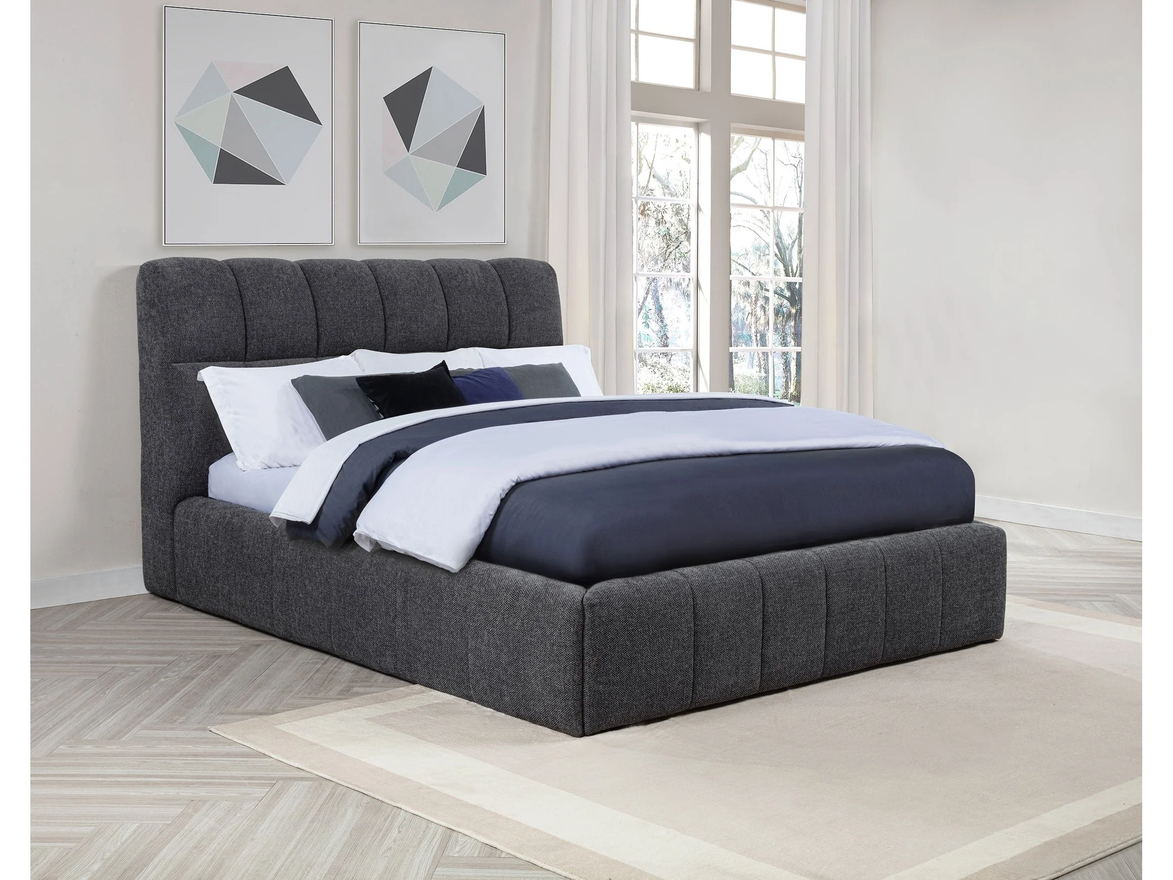 Nollet Grey 48-inch Upholstered Queen Panel Platform Bed
