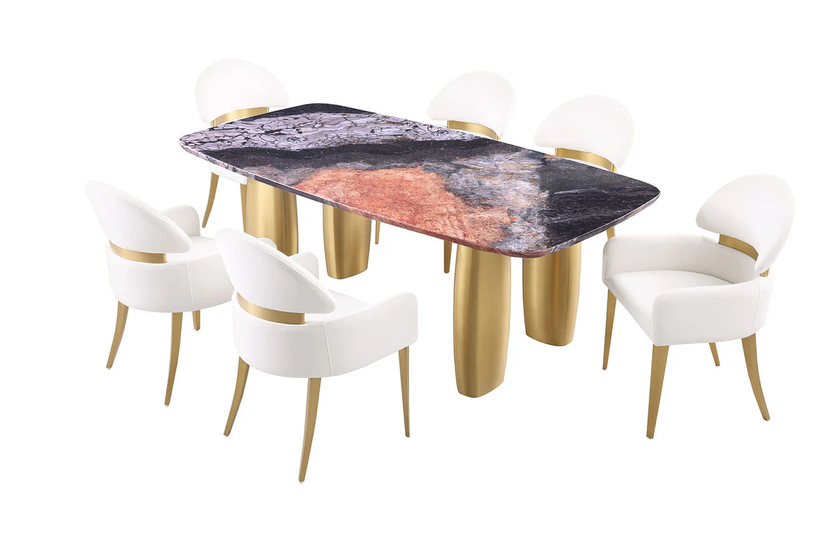 Northolt Black/Gray/Matte Gold Dining Table - Image 2