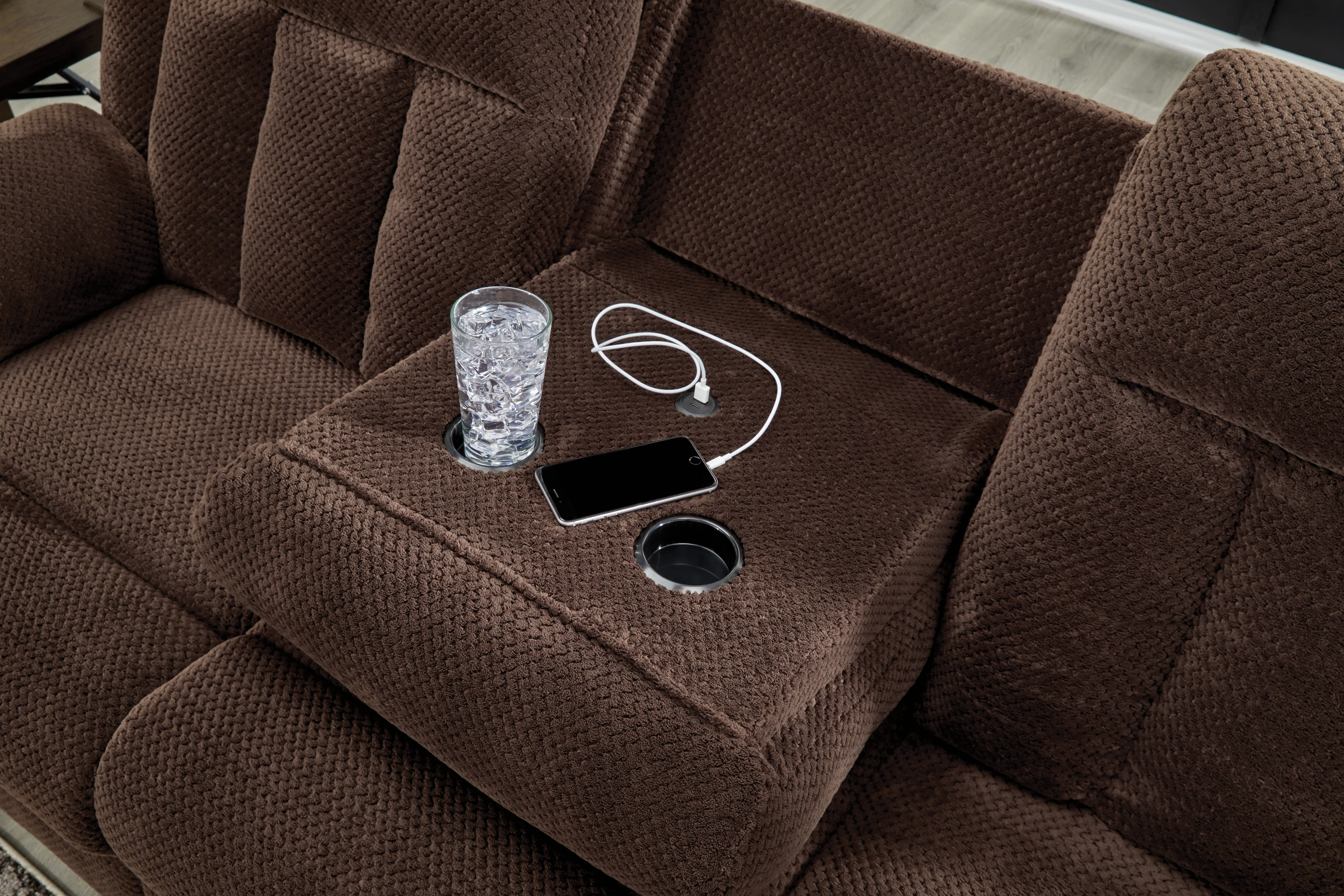 Observation Chocolate Power Reclining Sofa w/Drop Down Table - Image 5