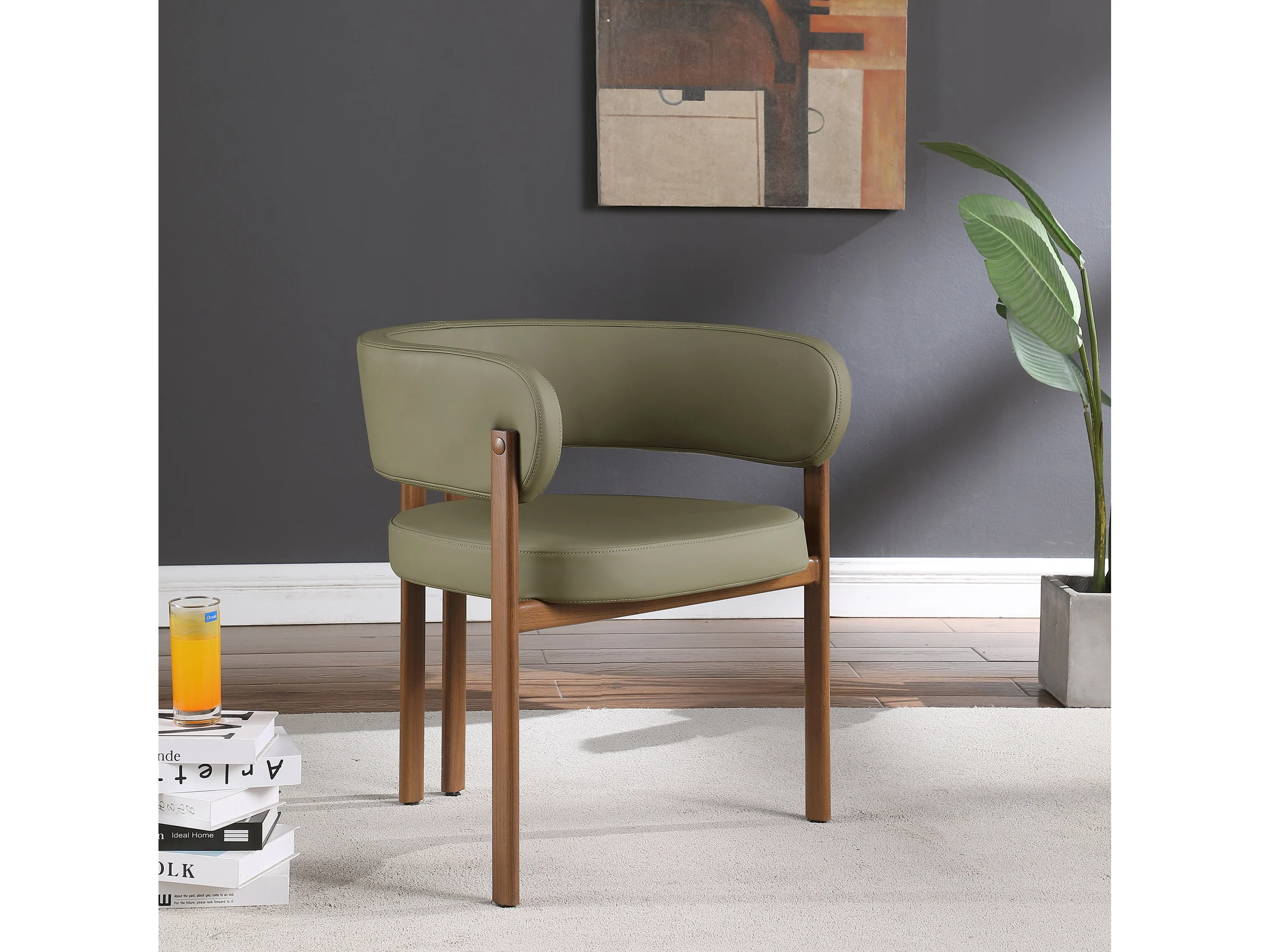 Oceanside Olive Green/Brown Olive Vegan Leather Upholstered Dining Chair (Set of 2)