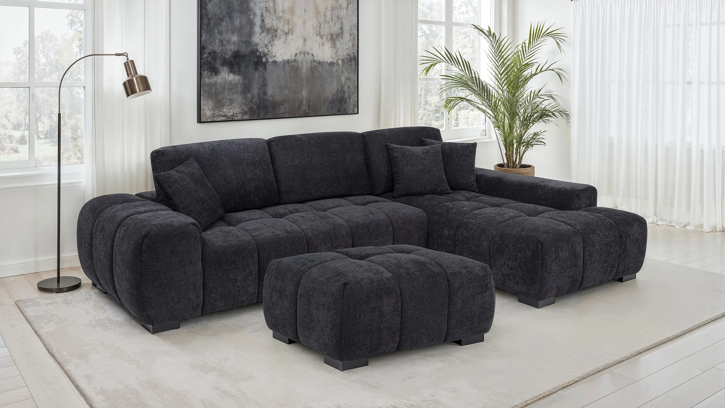 Octavia Black Upholstered Rectangular Ottoman - Image 7