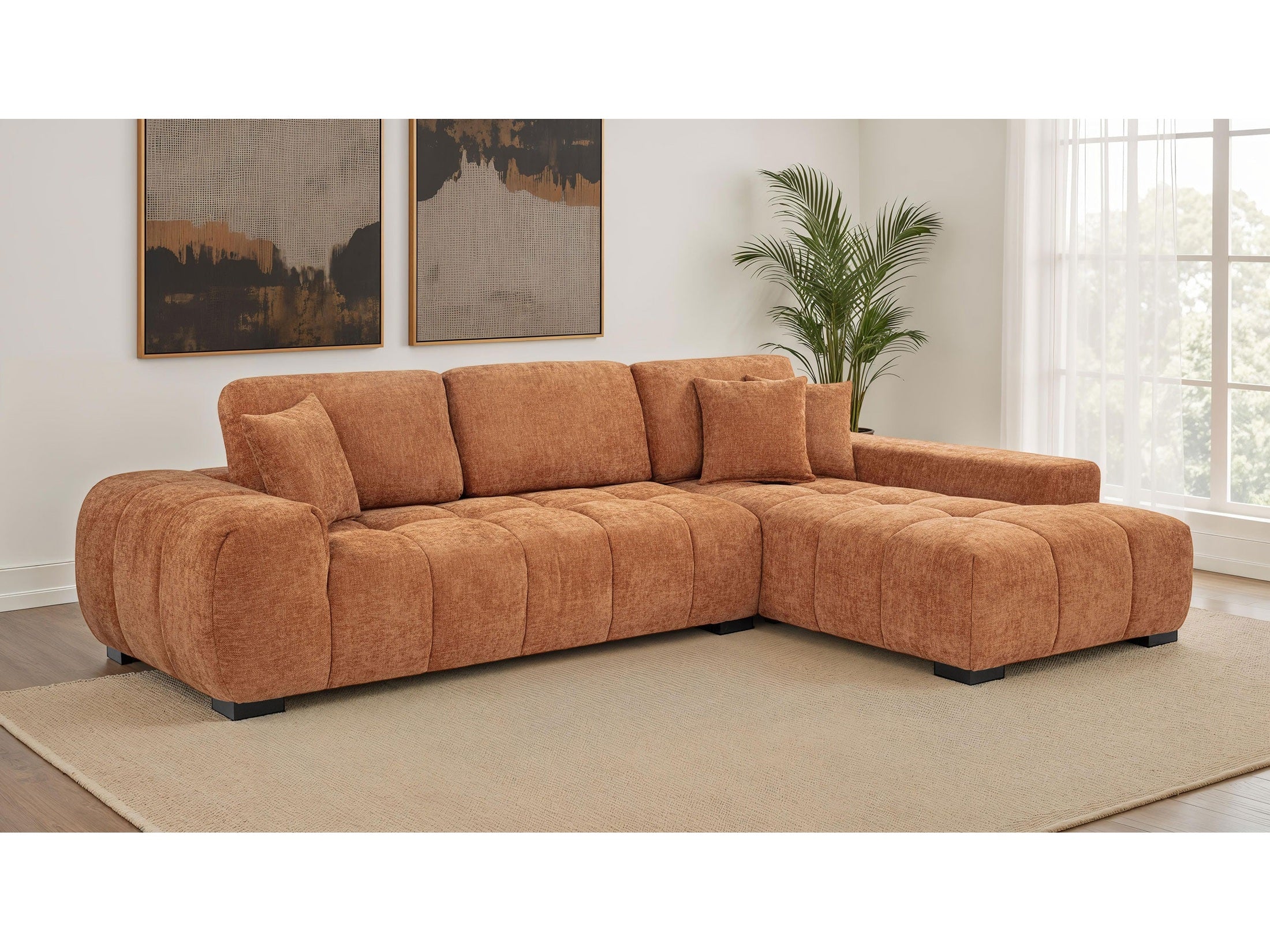 Octavia Orange Upholstered Sectional Chaise Sofa