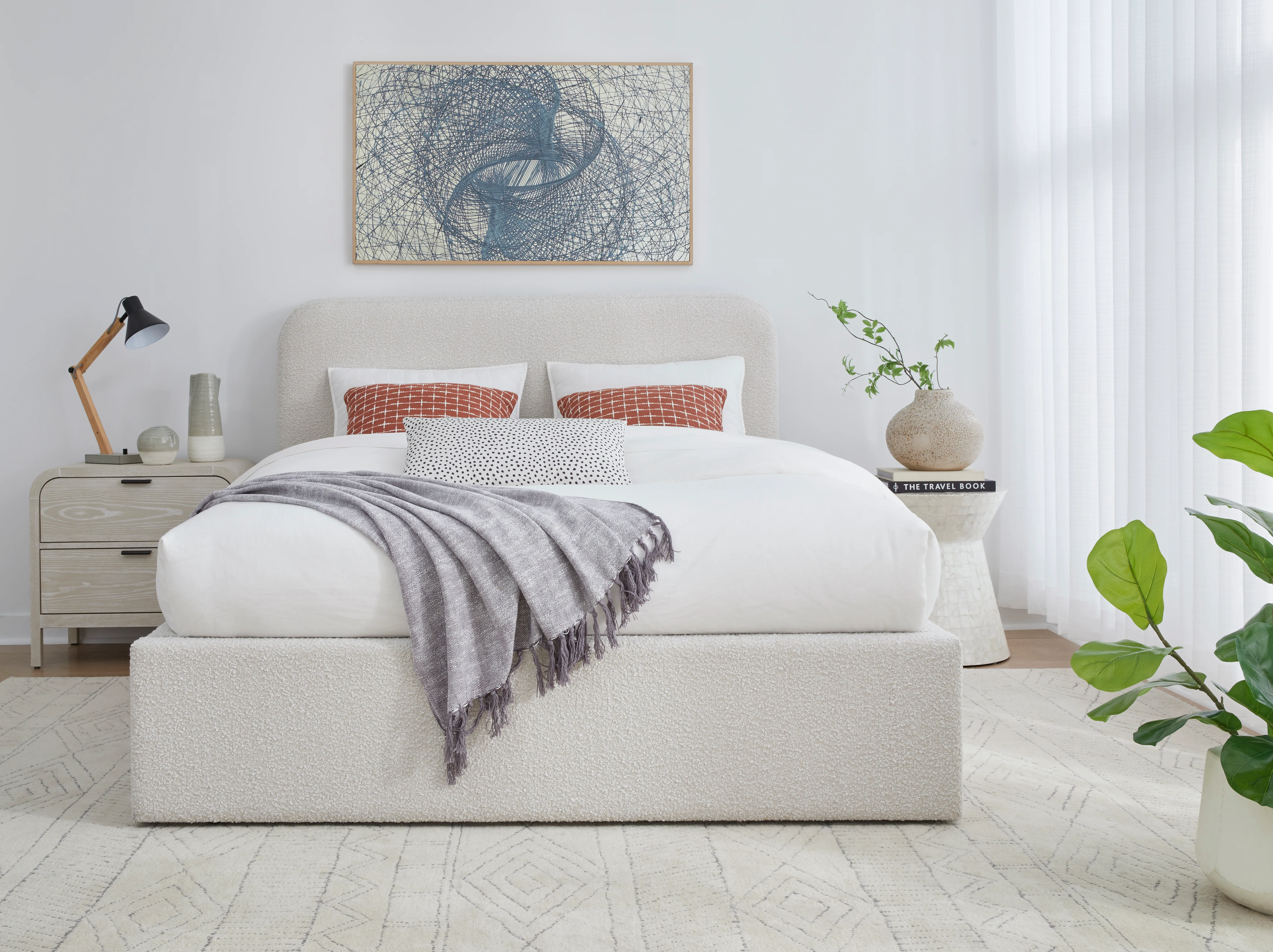 Off-White Upholstered Full Platform Bed in Ricotta Boucle - Image 2
