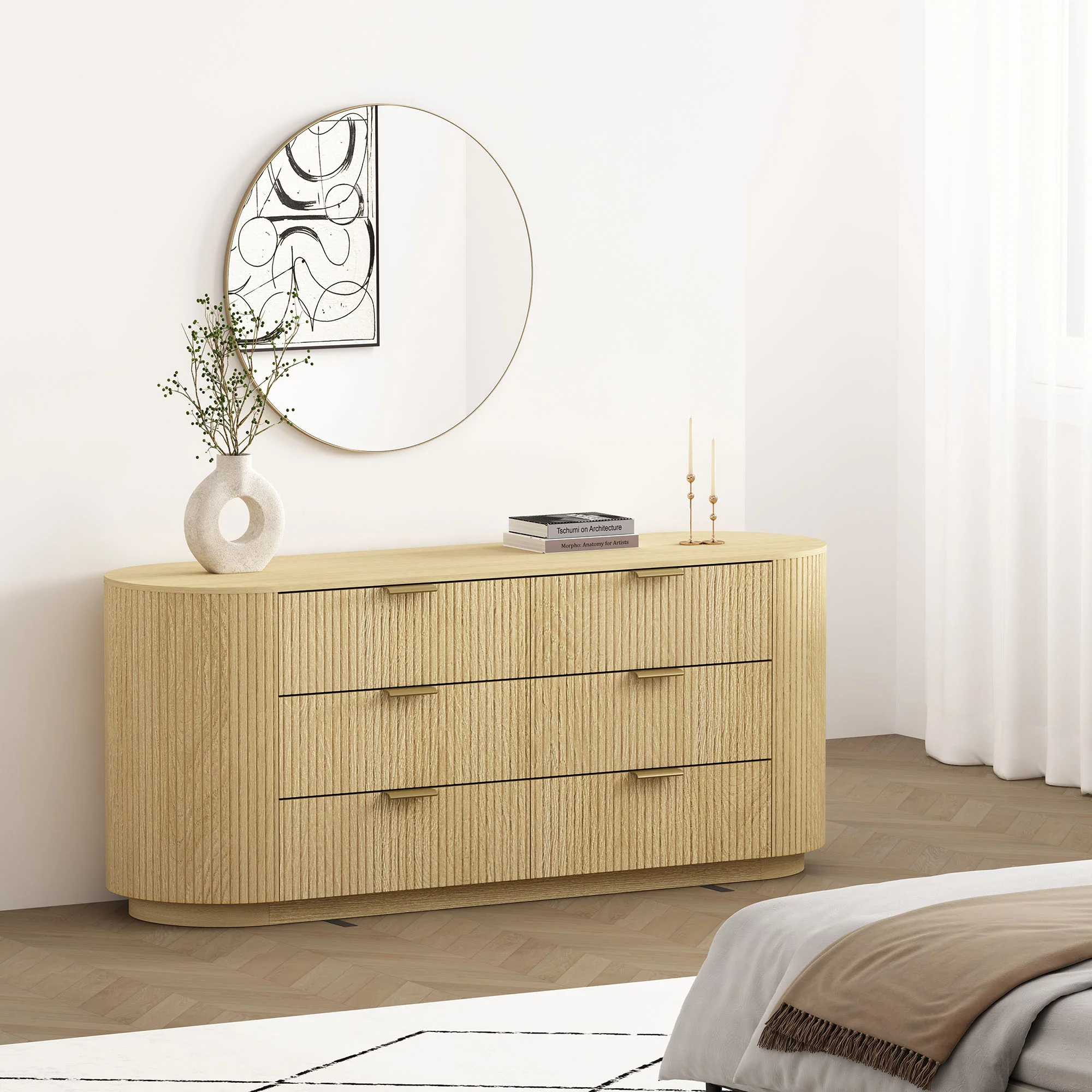 Olivia 71.3" Double Dresser in Natural Oak and Gold - Image 2