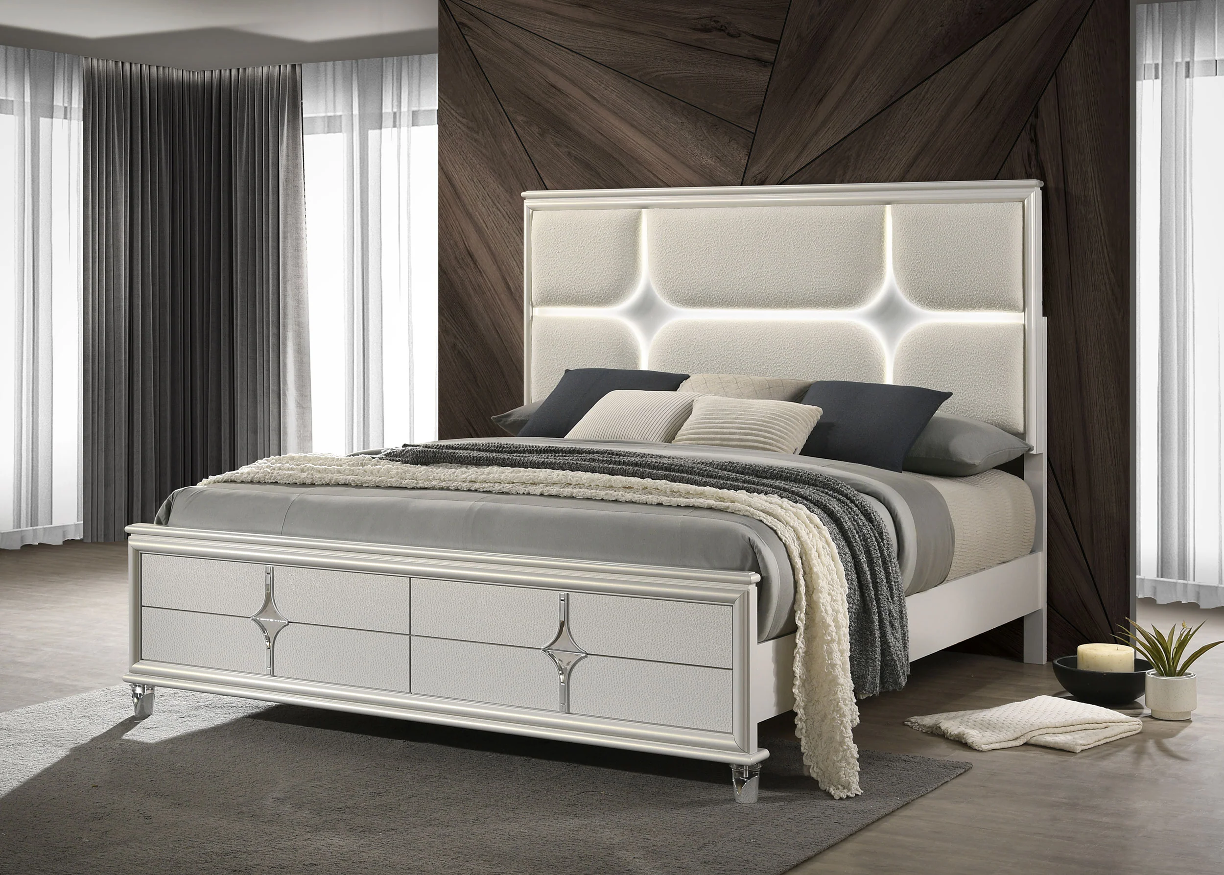 Olivia Pearl White Queen Panel Bed - Image 2