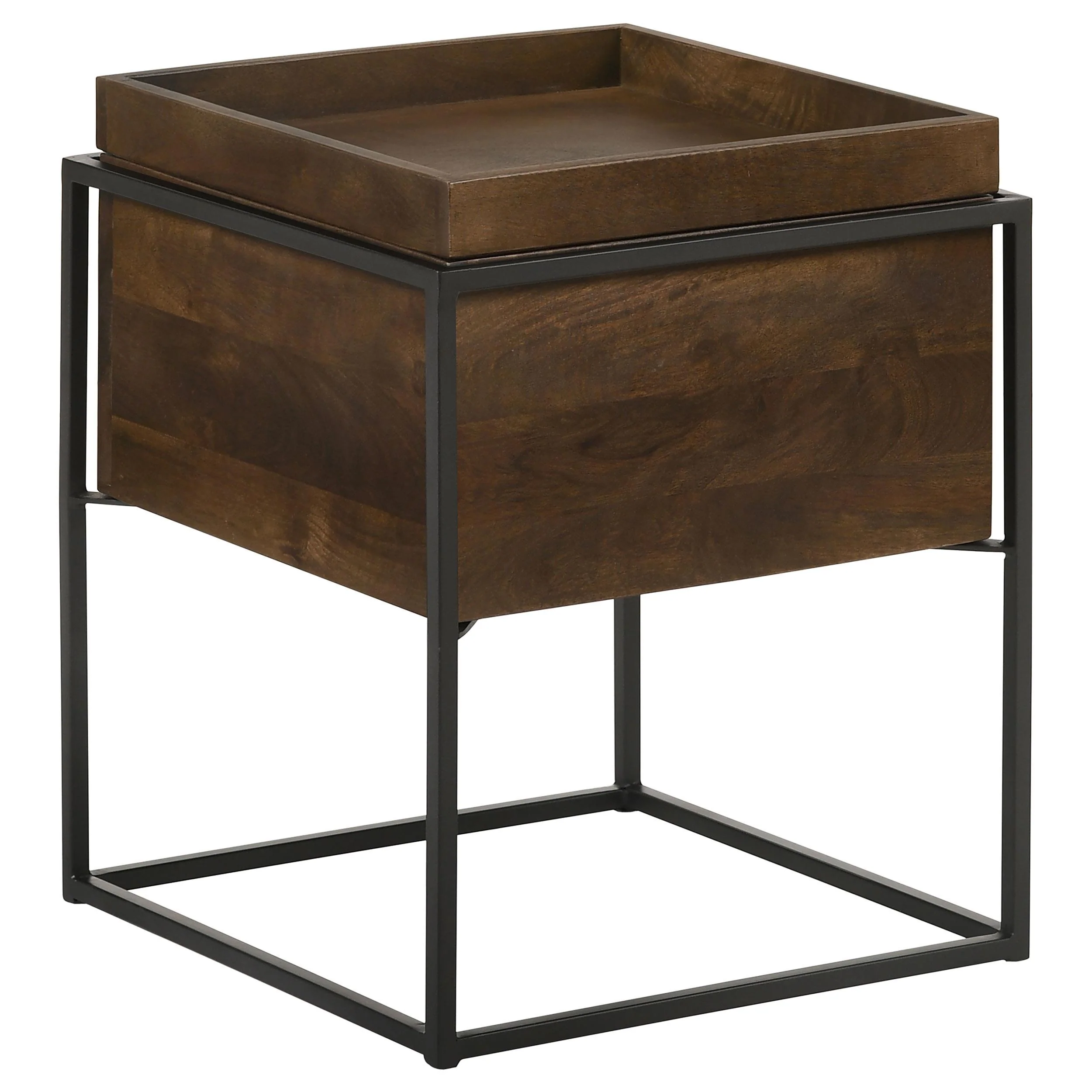 Ondrej Dark Brown Square Accent Side Table Removable Tray - Image 2
