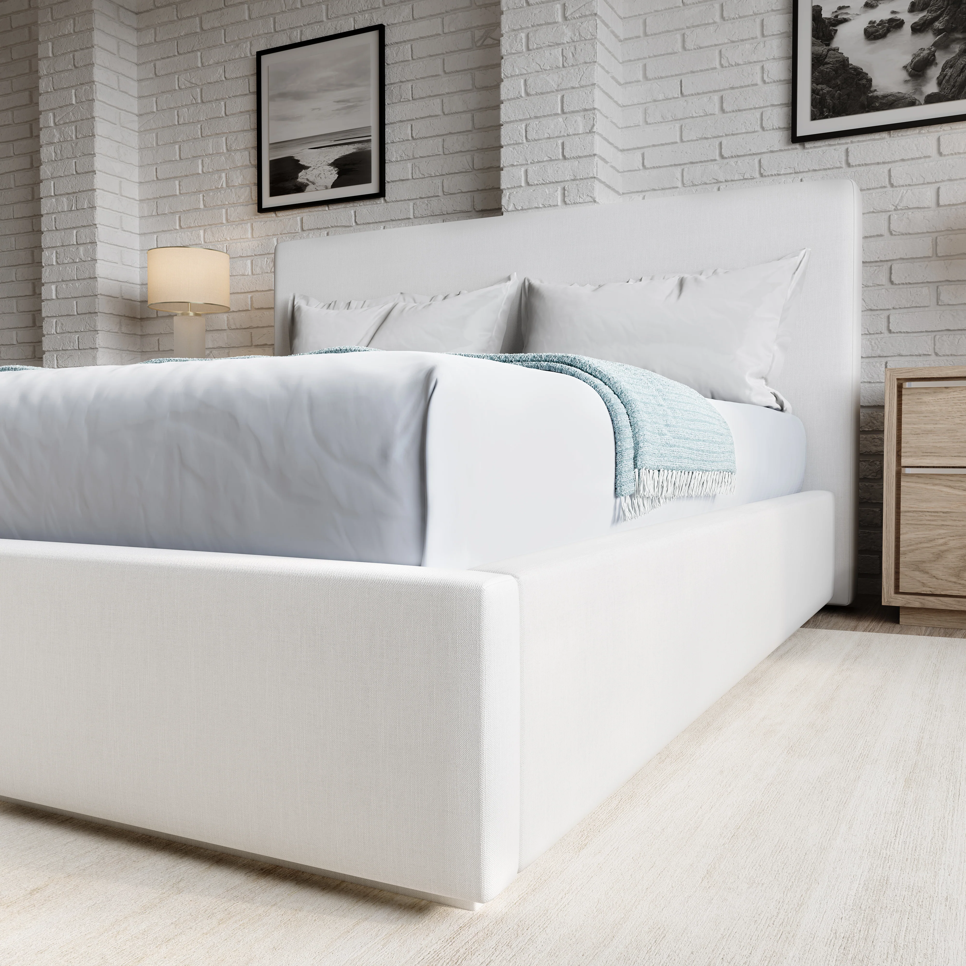 One Upholstered Eastern King Platform Bed in Pearl - Image 2