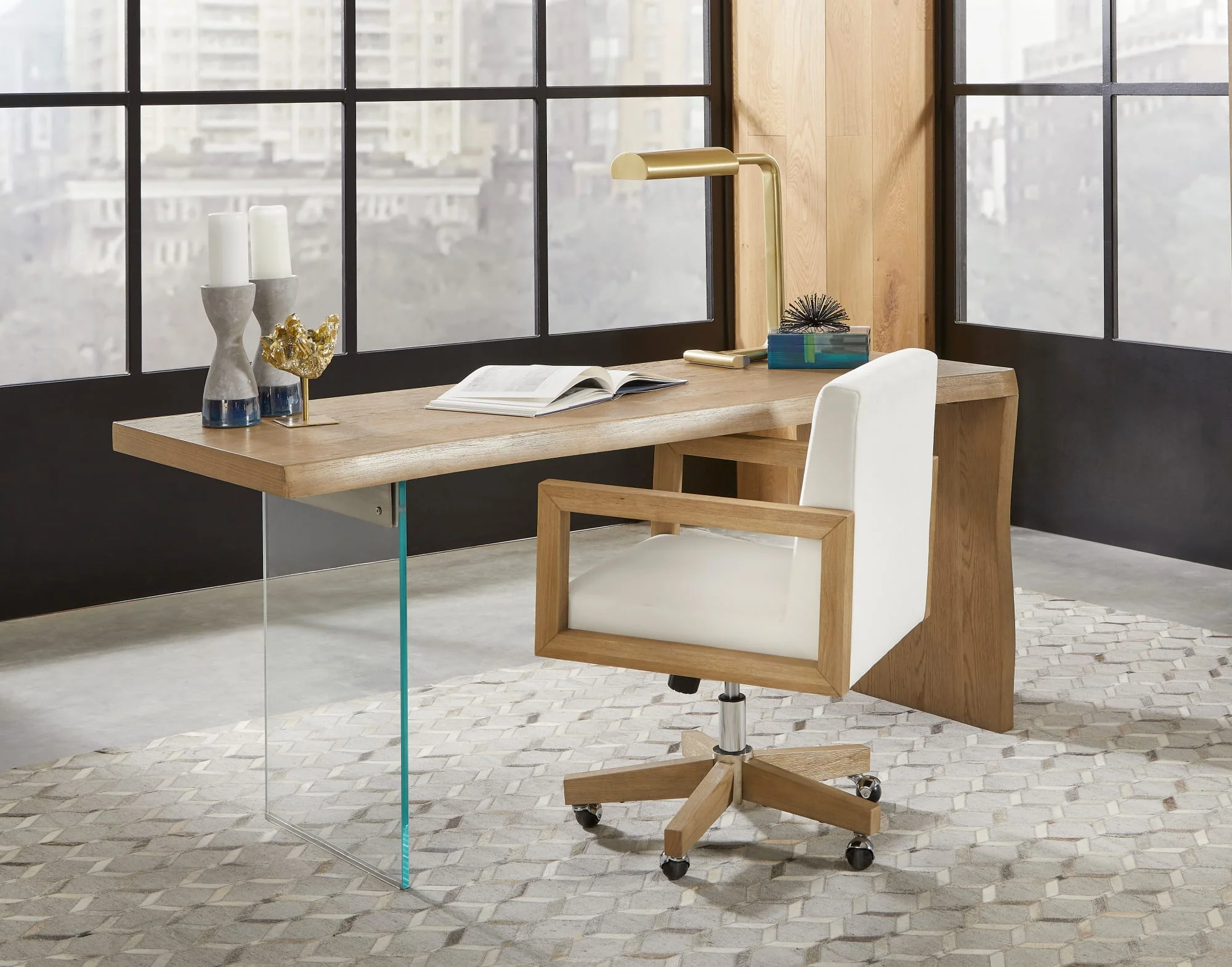 One White/Bisque Wood Frame Home Office Chair - Image 7