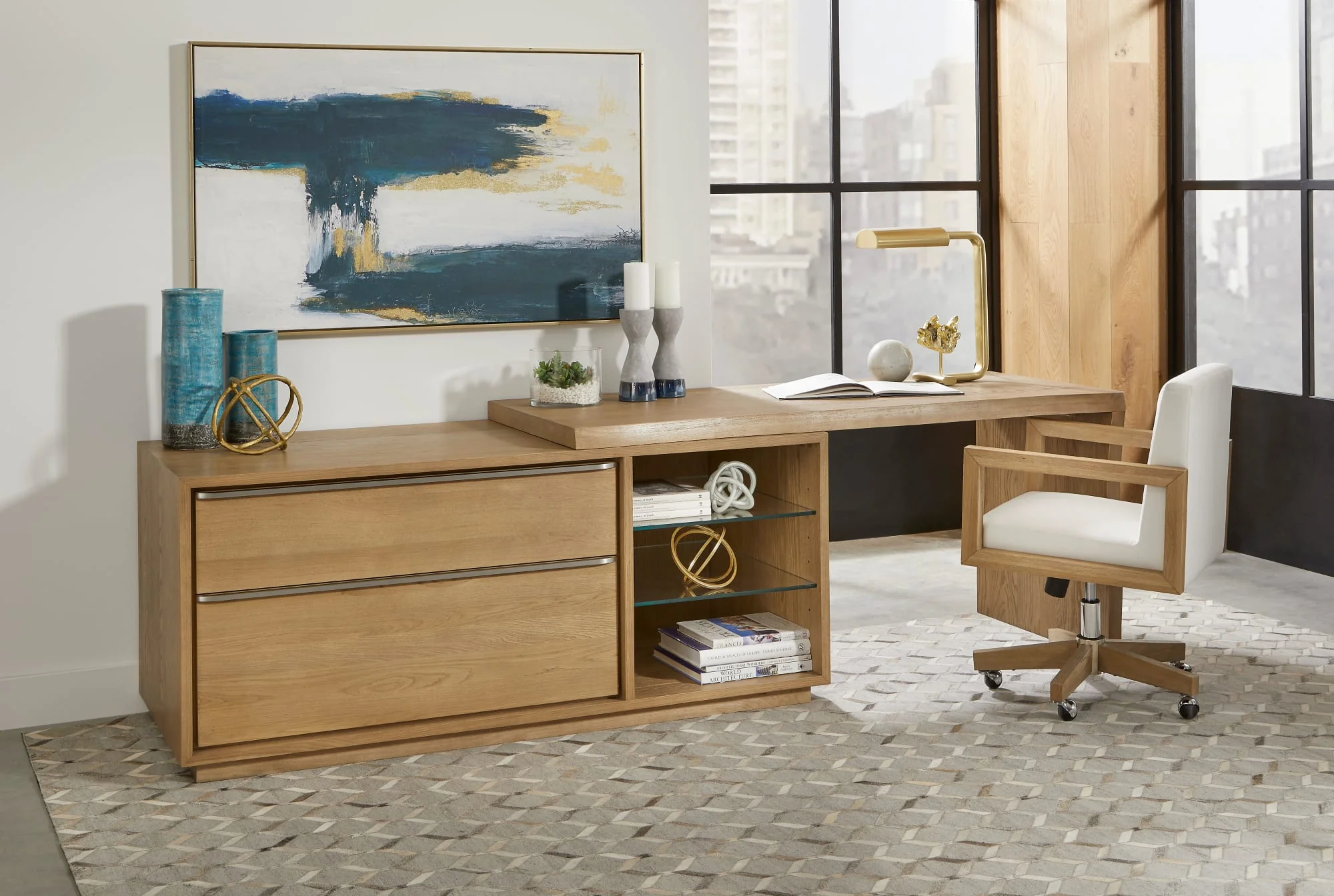 One White Oak/Glass Live Edge Executive Desk - Image 6