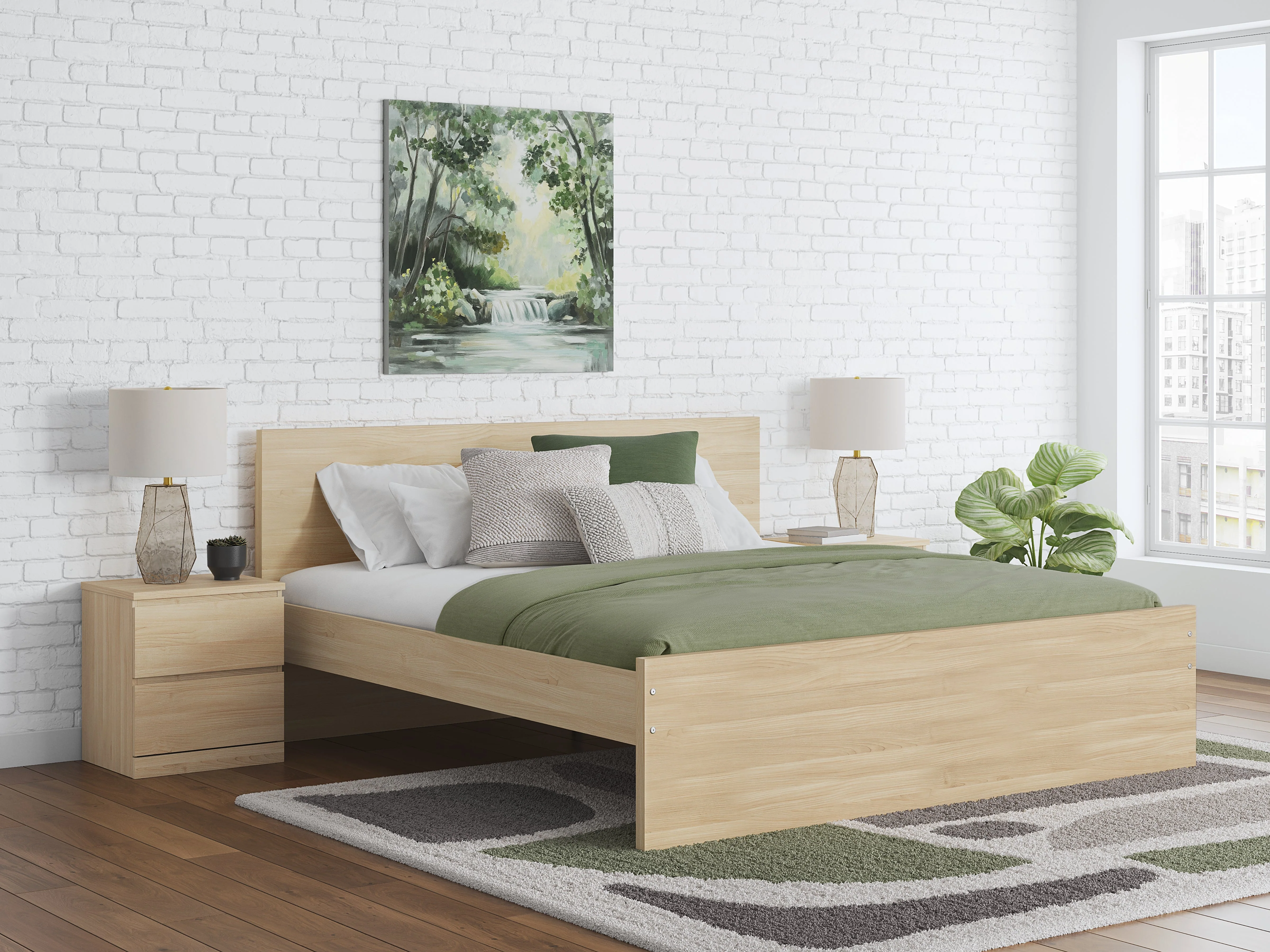 Onita Natural Queen Panel Platform Bed with 2 Side Storage (Online Special Price)