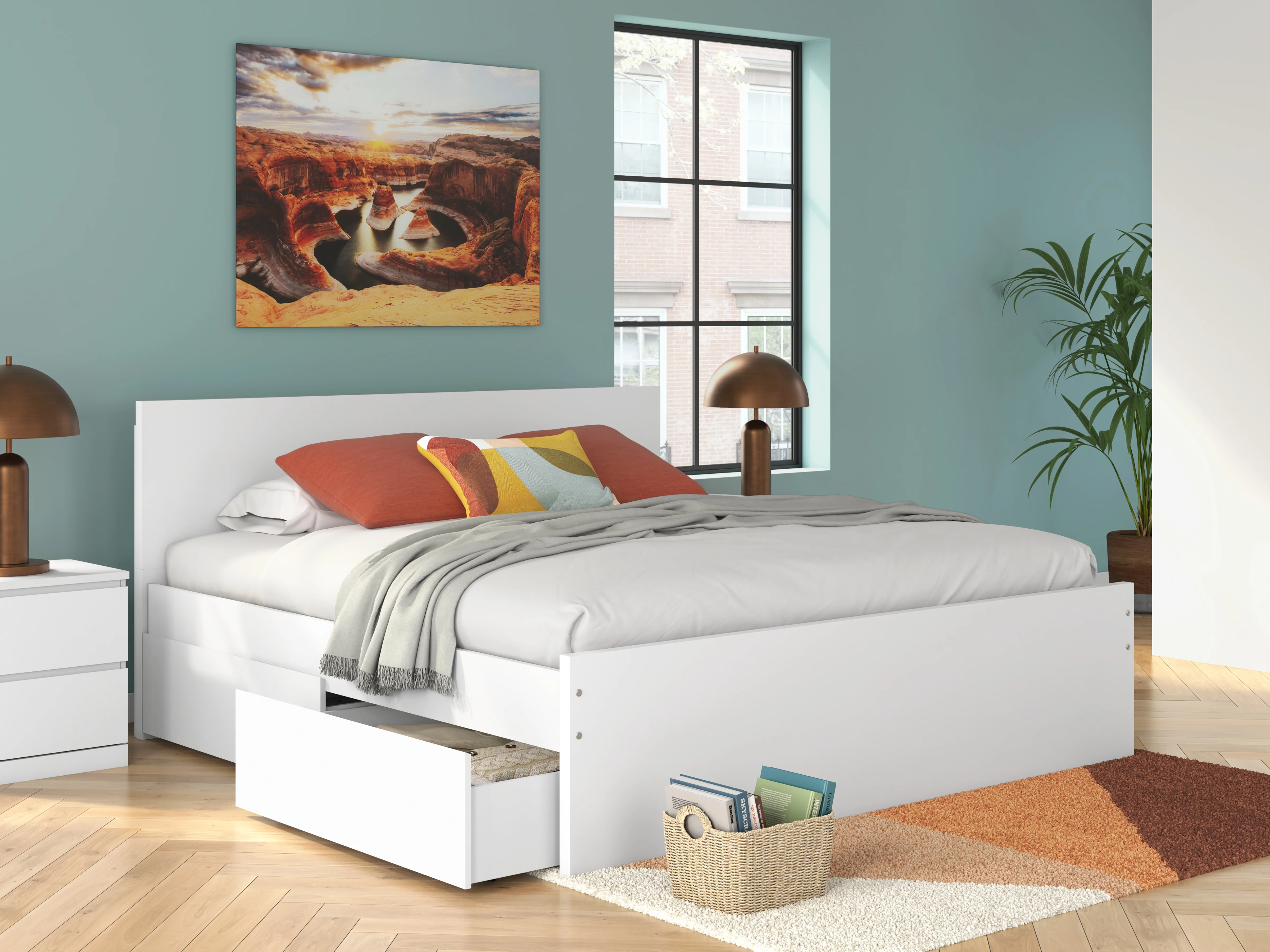 Onita White King Panel Platform Bed with Storage