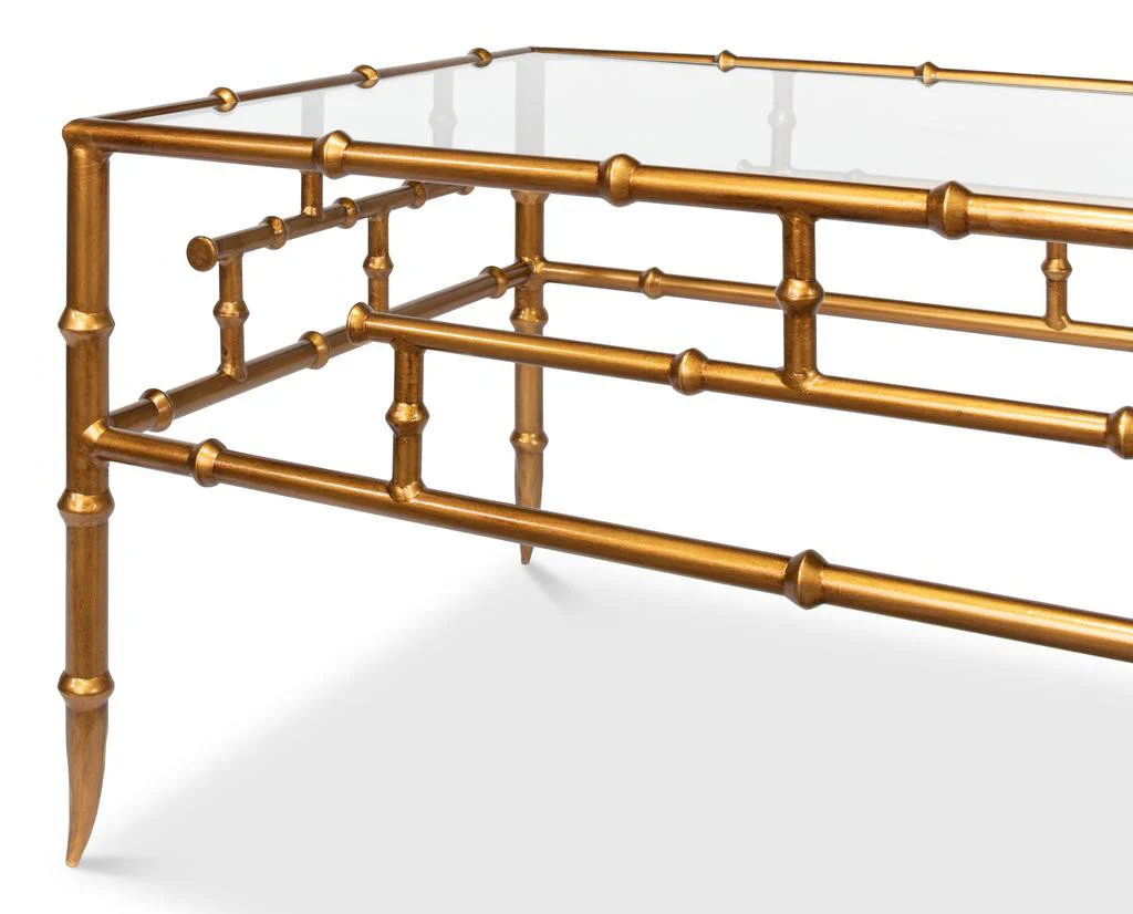 Oriental Revival Gold Faux Bamboo Metal Coffee Table - Image 9