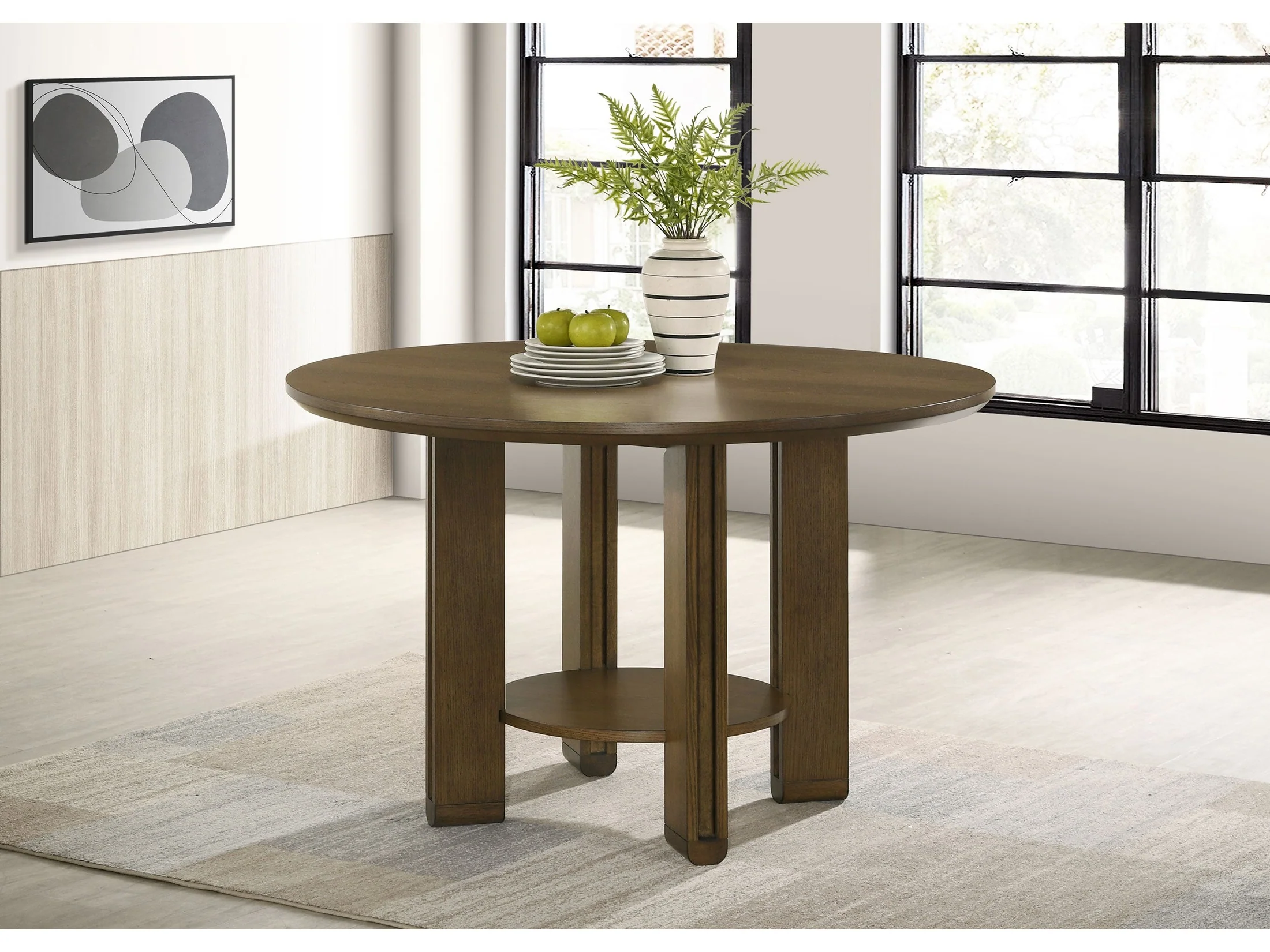 Ottowa Brown 47-inch Round Wood Dining Table with Shelf