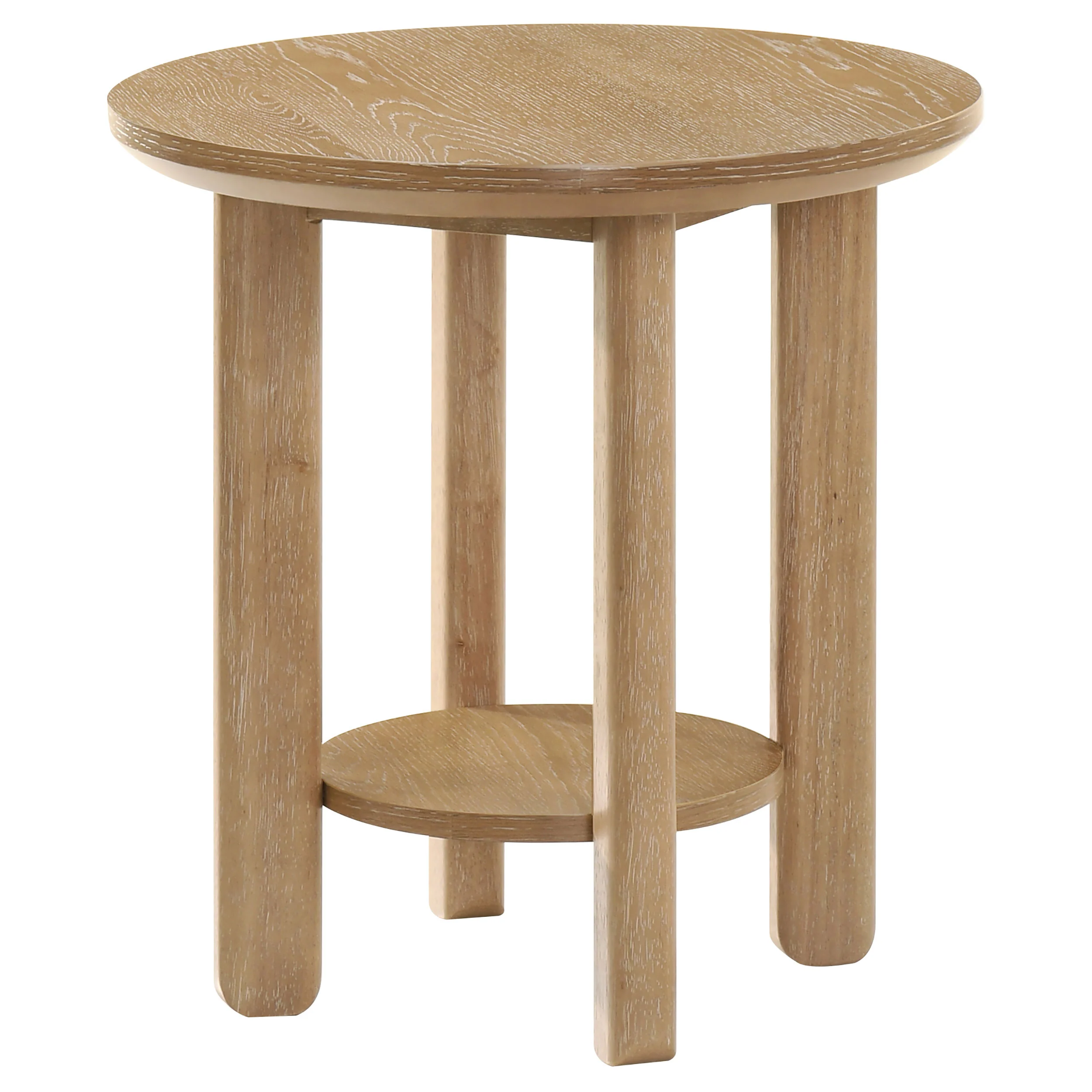 Ottowa Washed Oak Round Wood Side End Table with Shelf - Image 4