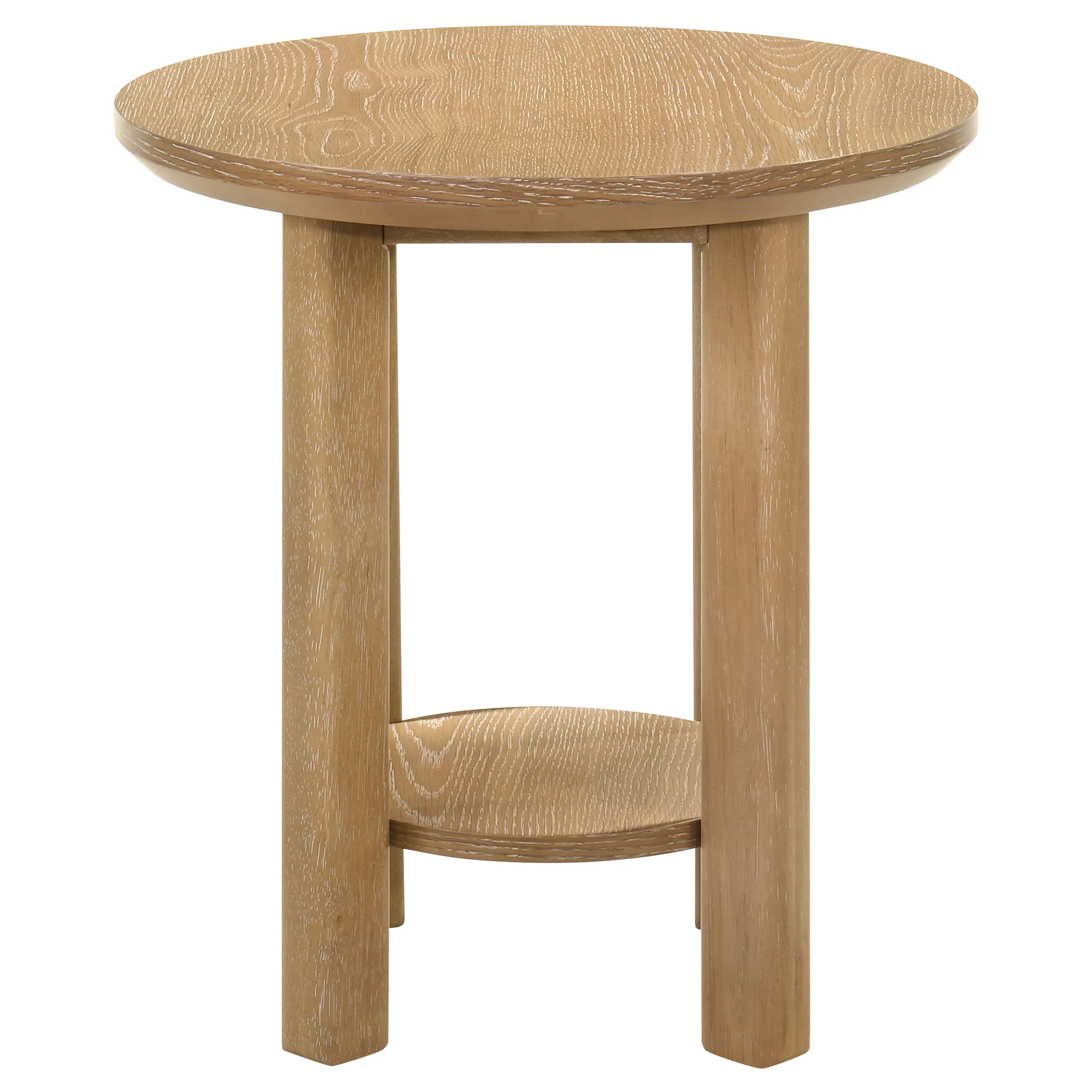 Ottowa Washed Oak Round Wood Side End Table with Shelf - Image 5
