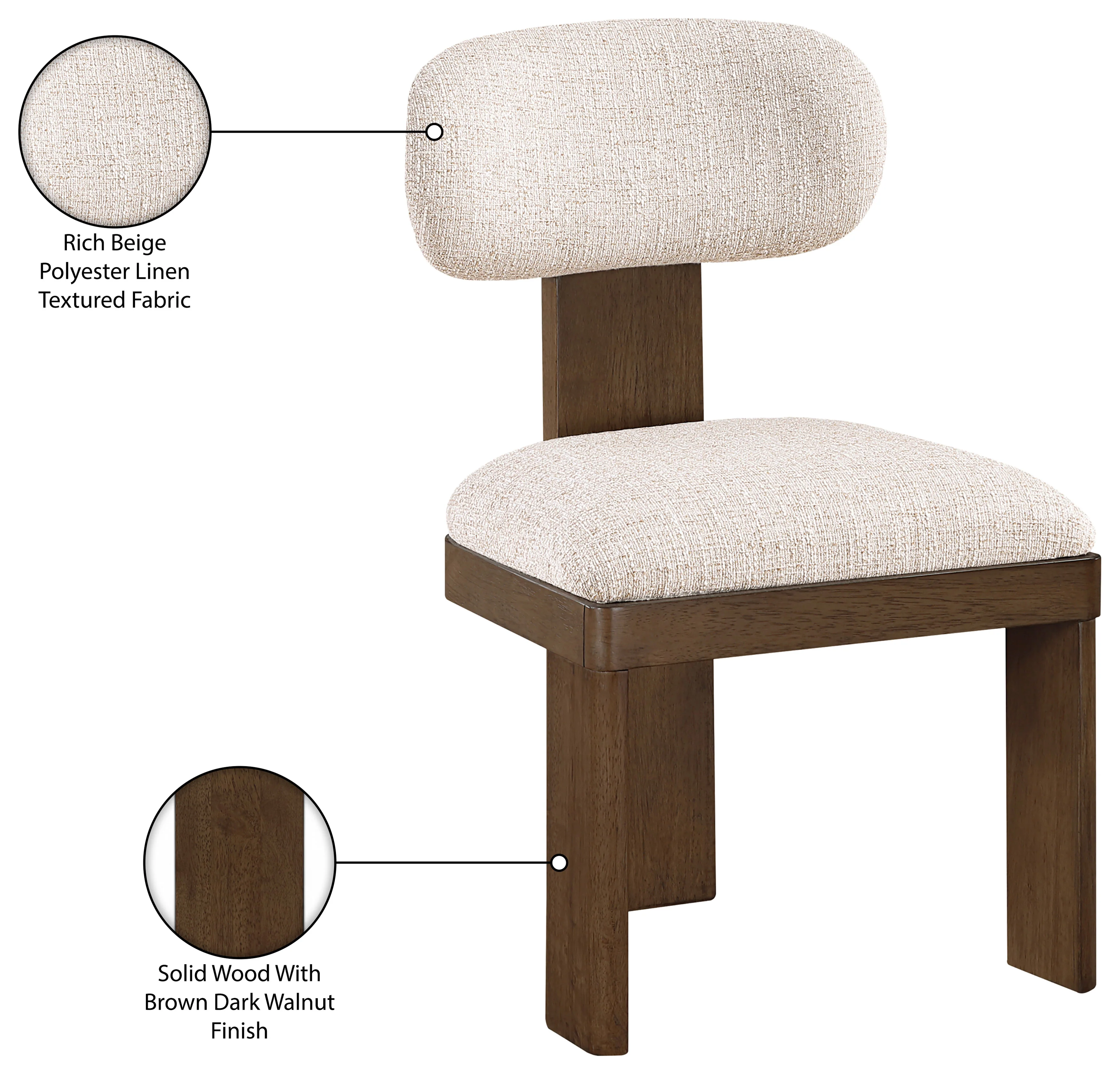 Pacific Beige/Walnut Textured Fabric Upholstered Dining Chair (Set of 2) - Image 10