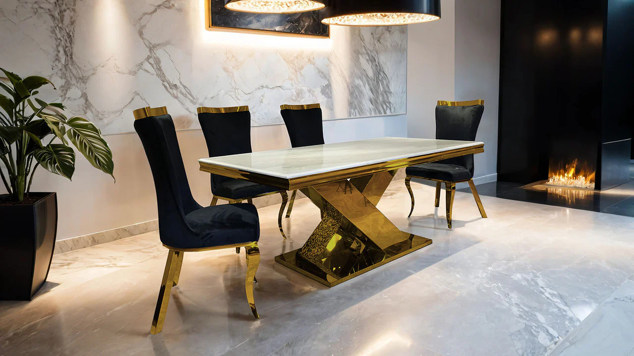 Palazzo Gold/Black 7 Pc. Dining Table Set - Image 3