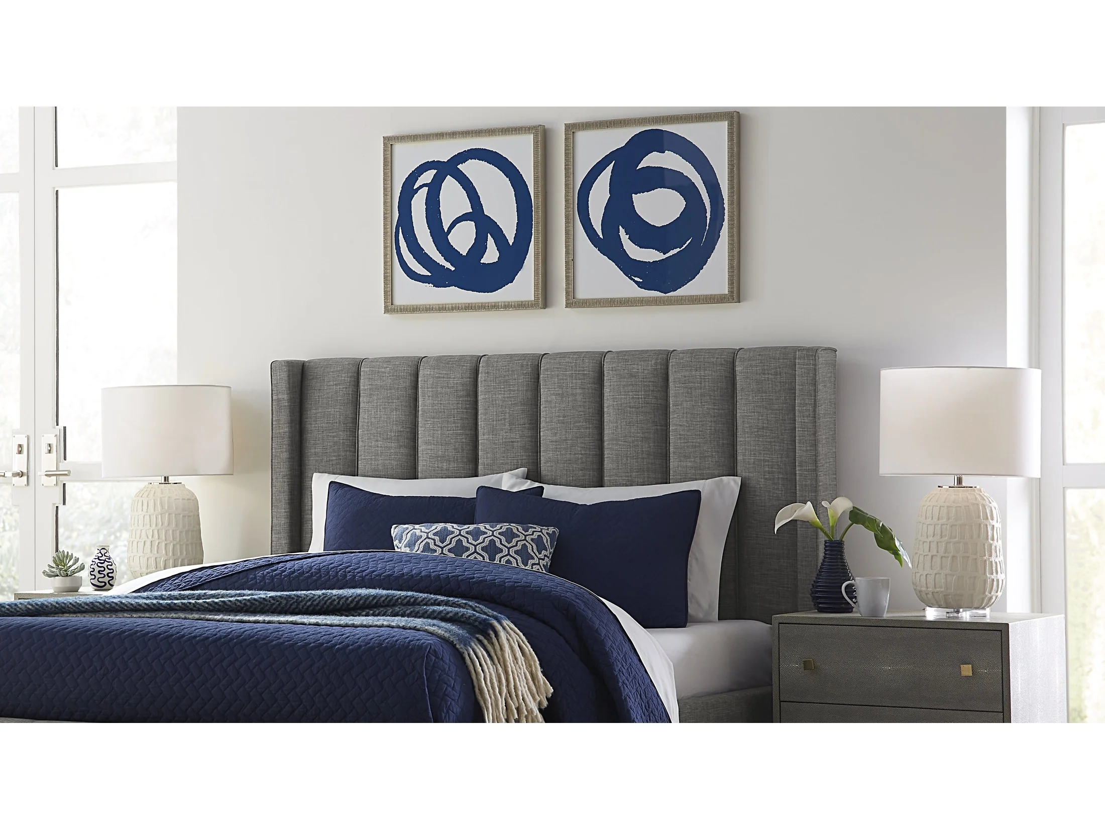 Palermo Wingback Upholstered Headboard in Dark Stone Linen