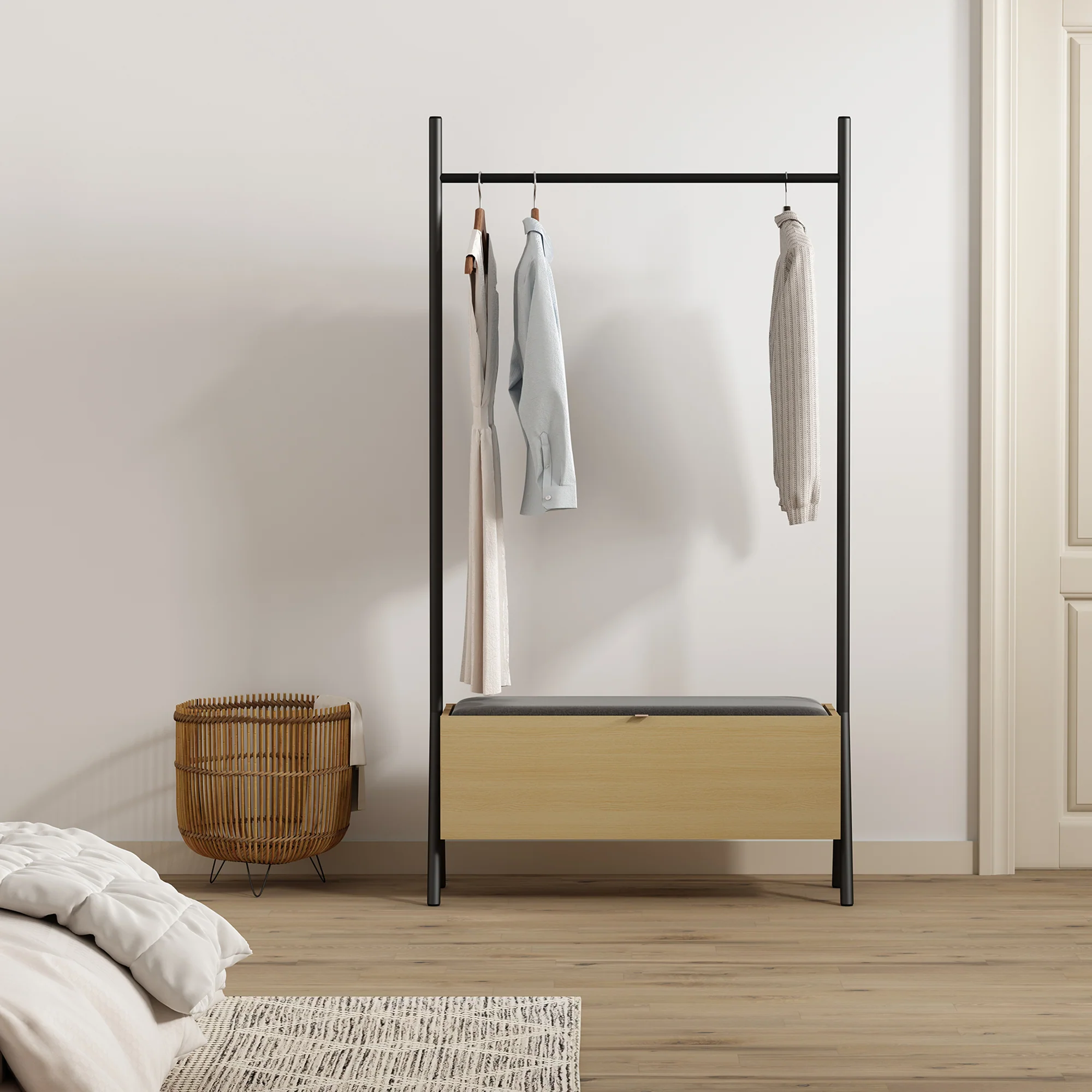 Paloma Open Hanging Closet in Natural Oak - Image 11