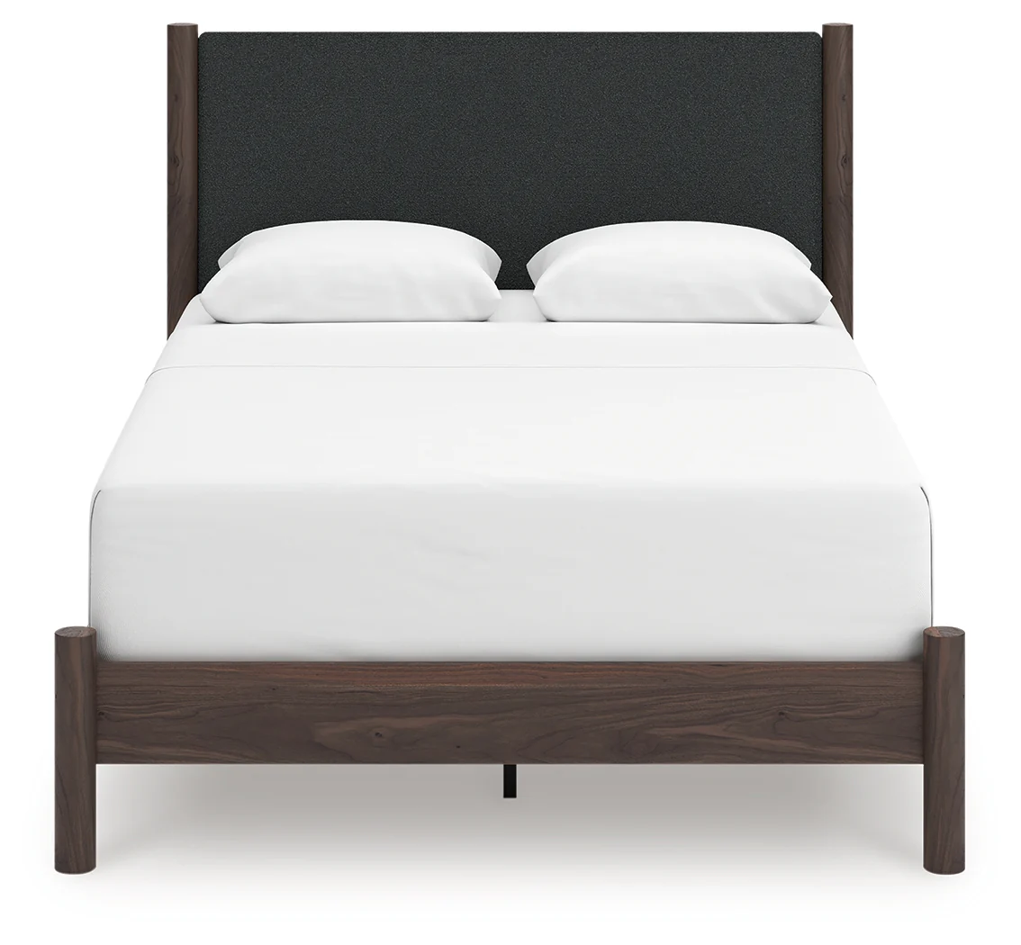 Pamytta Brown/Black Queen Upholstered Panel Bed, Dresser and Mirror (Online Special Price) - Image 9
