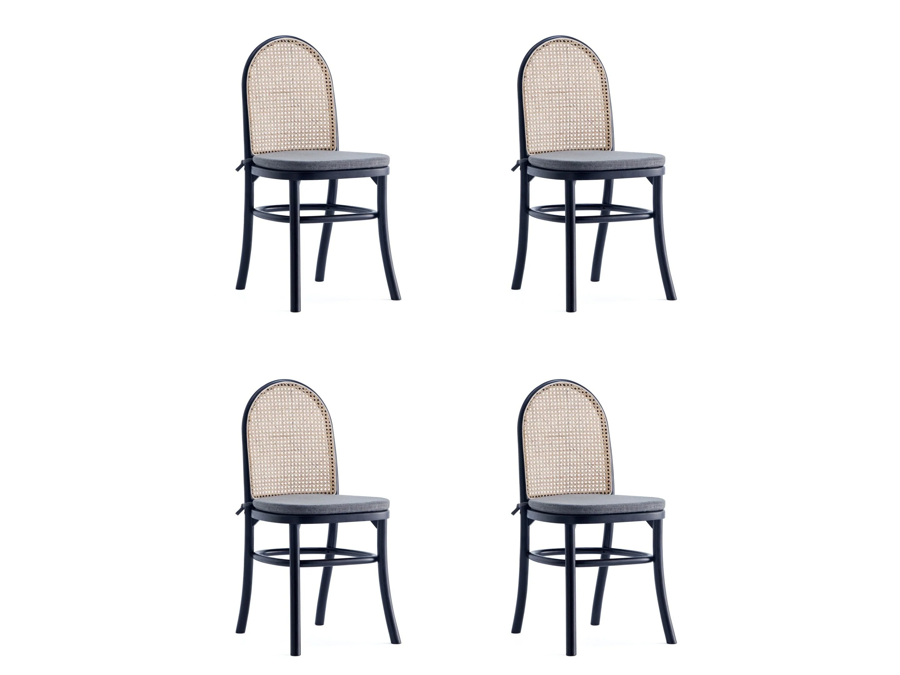 Paragon Dining Chair 1.0 with Grey Cushions in Black and Cane (set of 4)