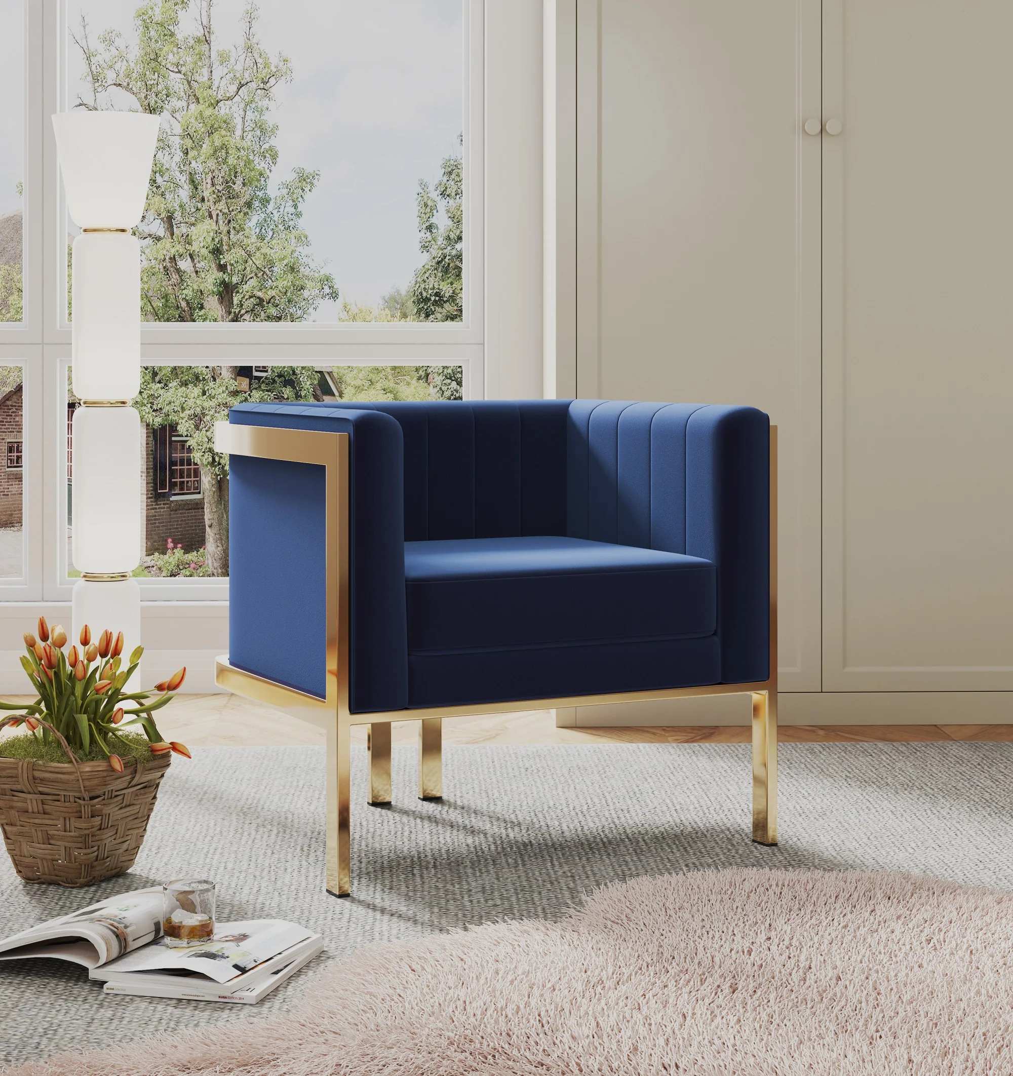 Paramount Accent Armchair in Royal Blue and Polished Brass - Image 2