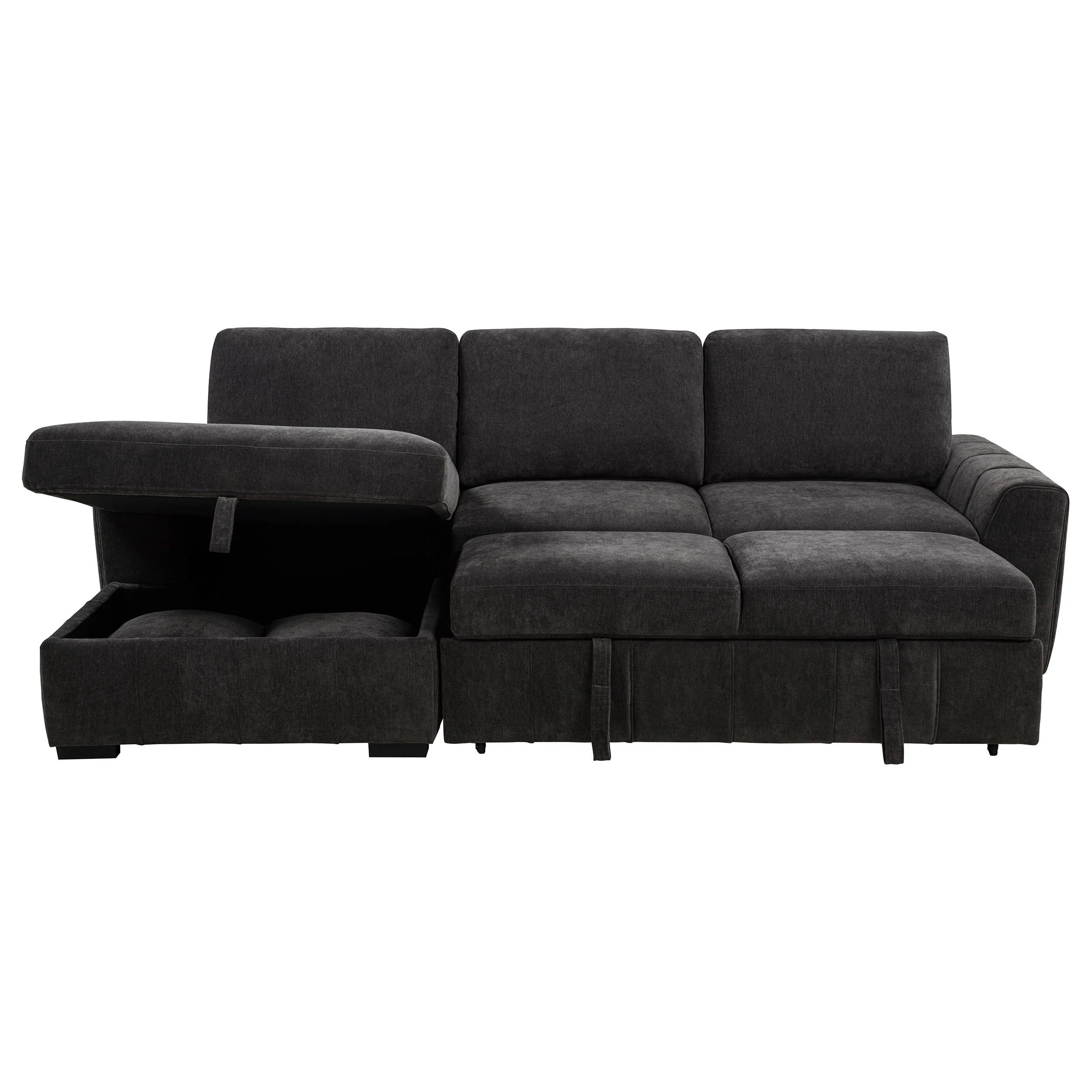 Pastrana Charcoal Grey Upholstered Sleeper Sectional Sofa LAF Chaise - Image 9