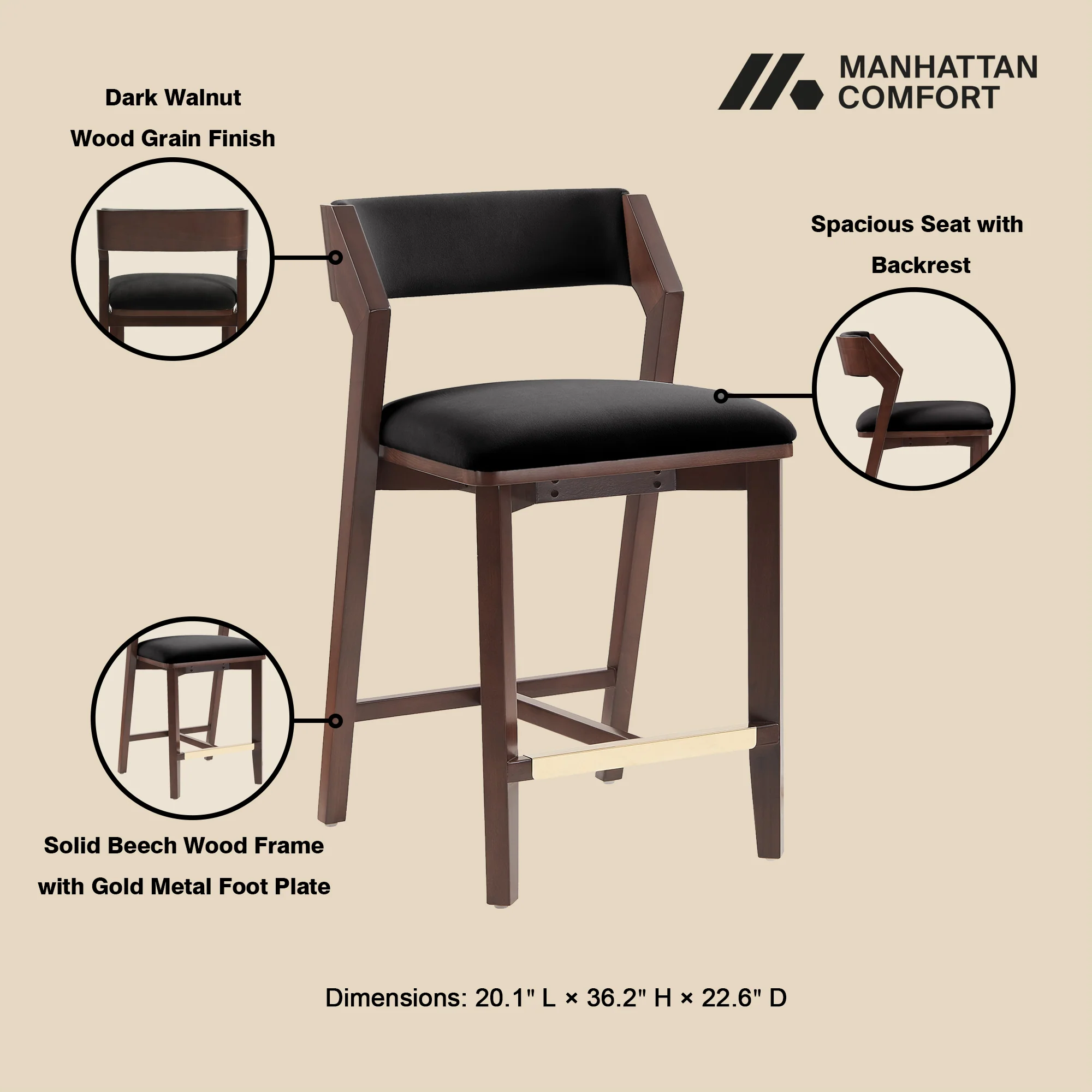 Patricia Counter Stool in Black (set of 2) - Image 4