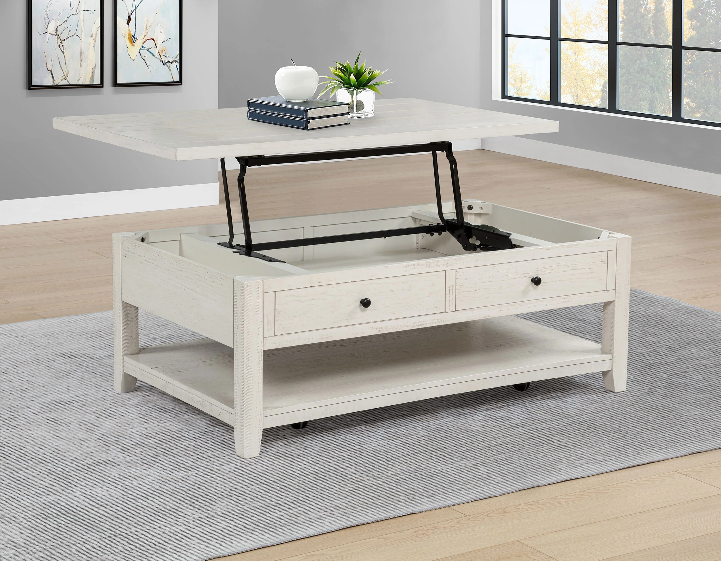 Payne Distressed White 48-inch Mobile Lift Top Coffee Table - Image 2
