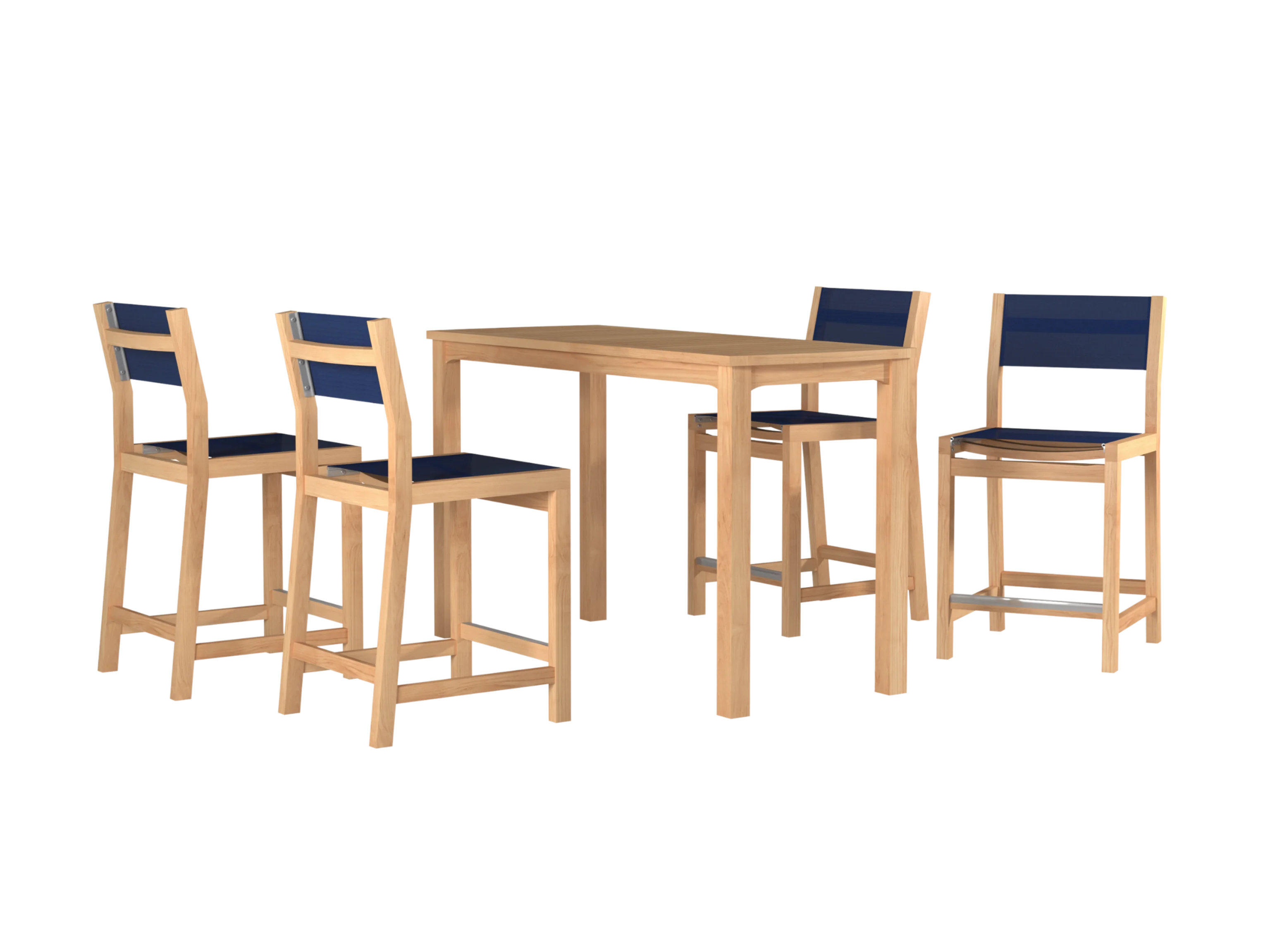 Pearl 5-Piece Rectangular Teak Blue Outdoor Counter Height Dining Set - Image 2