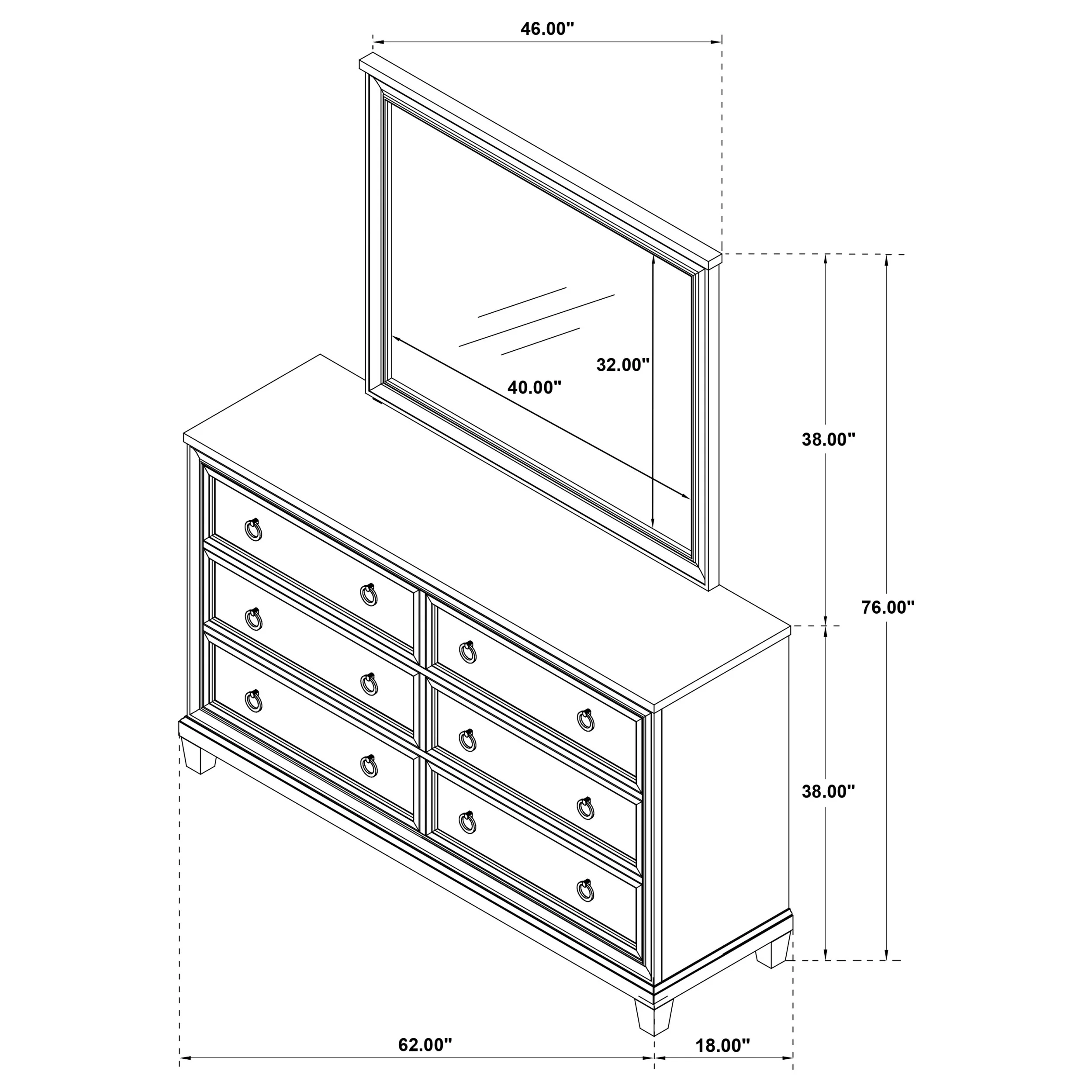 Pembroke Washed Oak 6-drawer Bedroom Dresser with Mirror - Image 13
