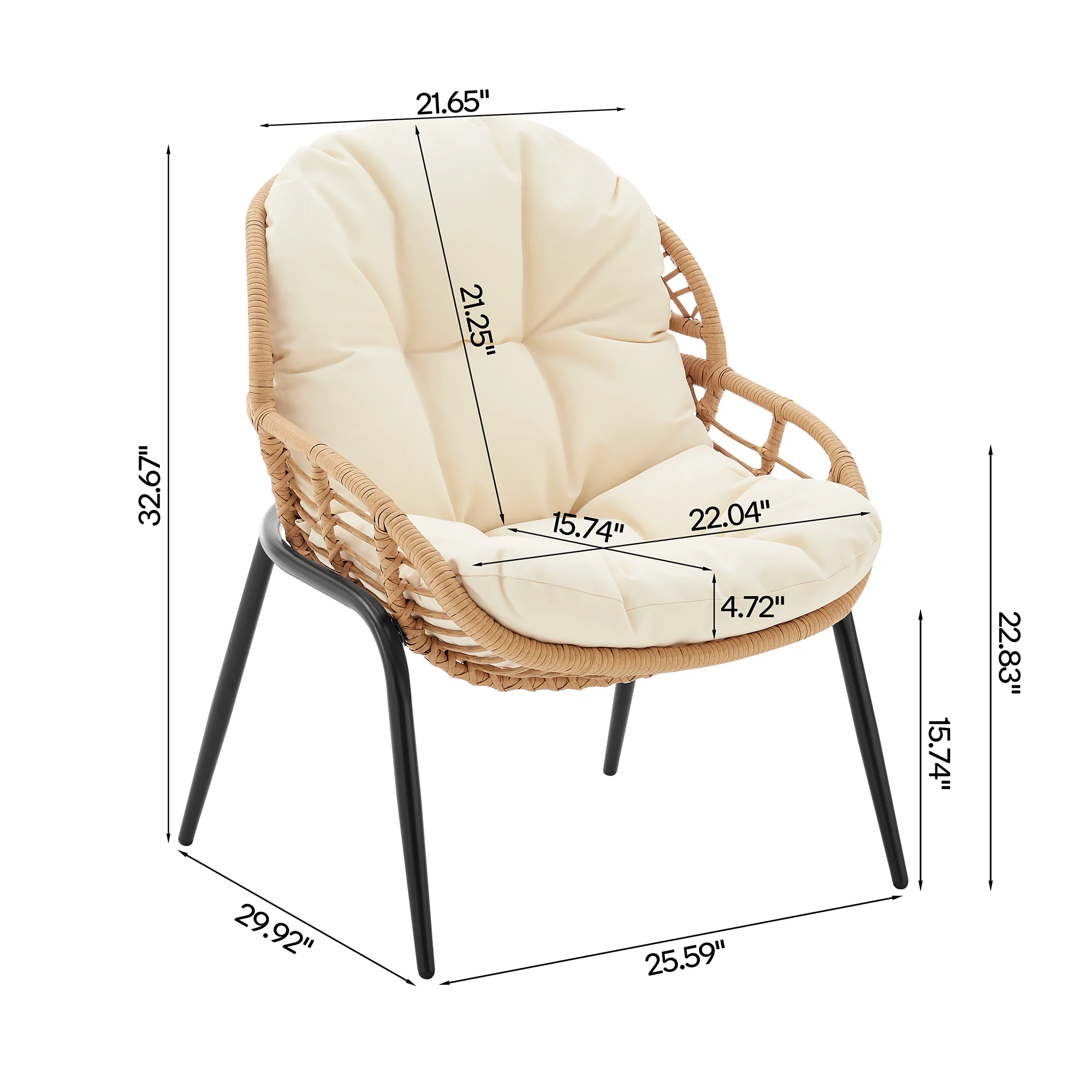 Pine 4-Piece Patio Conversation Set in Cream - Image 3
