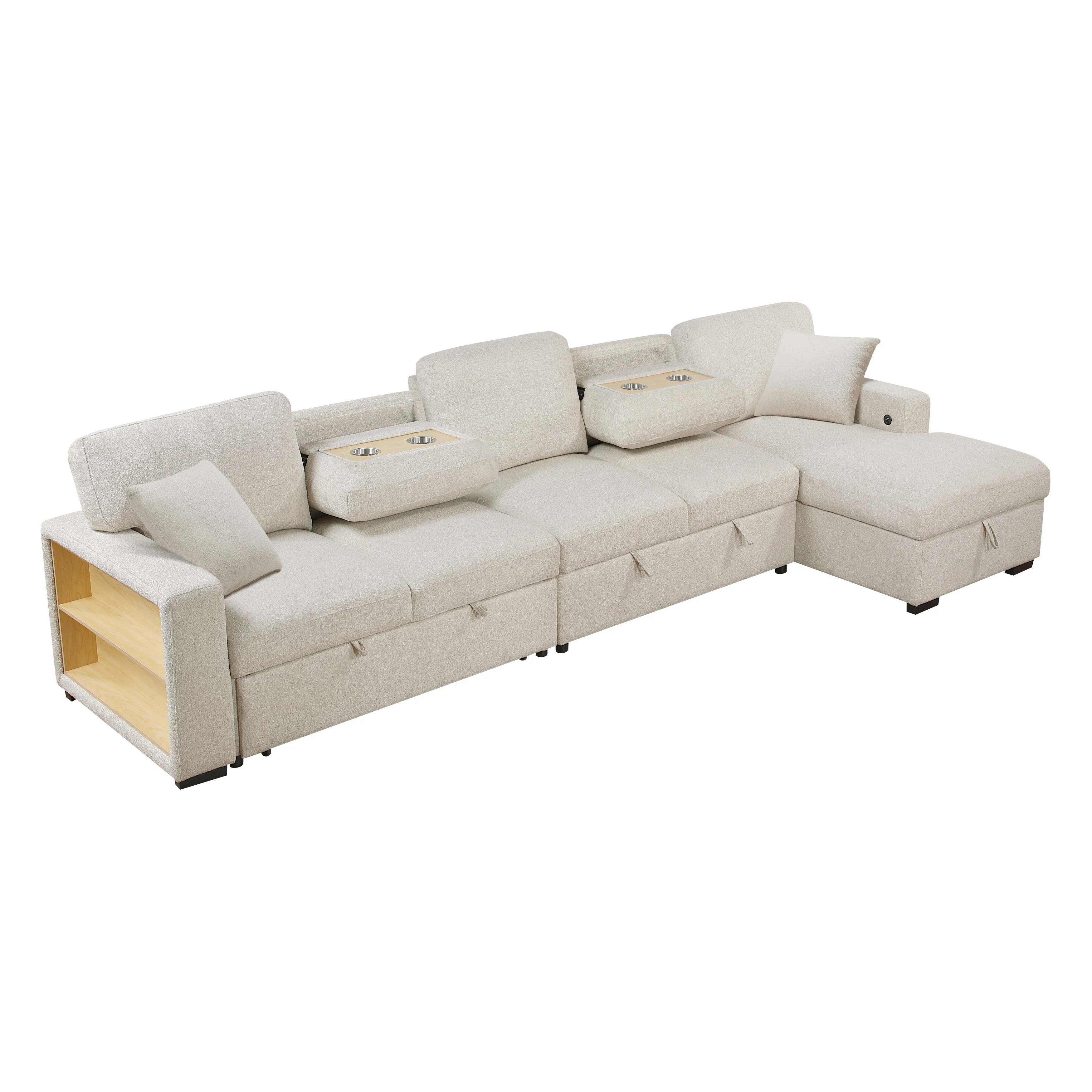 Pompano Beige Sectional with Right Chaise and Pull-out Bed (L Shape) - Image 3